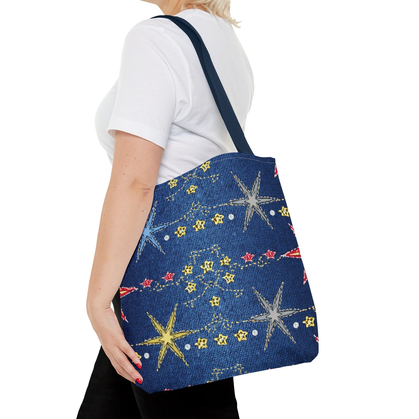 Denim Fabric Imitation Print Unisex Canvas Bag Poly Spun 3 Sizes Tote Bag 181