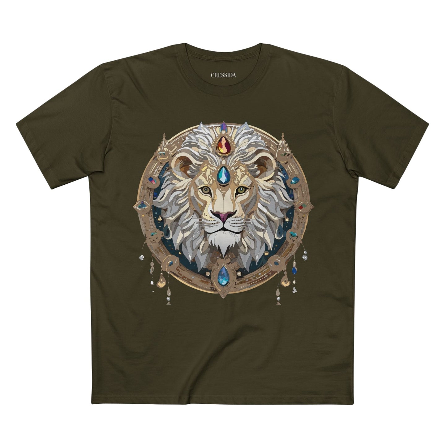 Lion Graphic Unisex 100 Cotton Tee With Unique Animal Golden Medallion Art Design 59