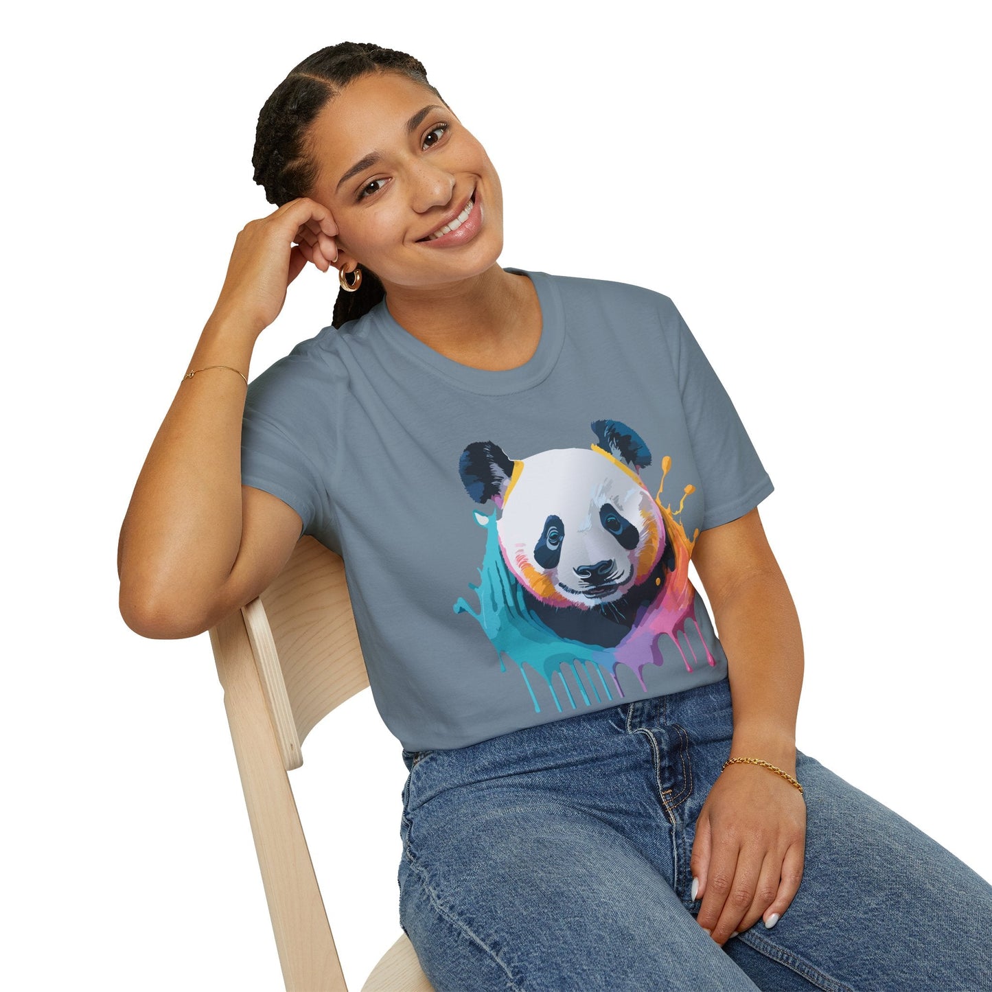 Unisex Panda Shirt T Shirt With Panda Animal Print Tee Softstyle Gildan 64000 100 Percent Ring Spun Cotton
