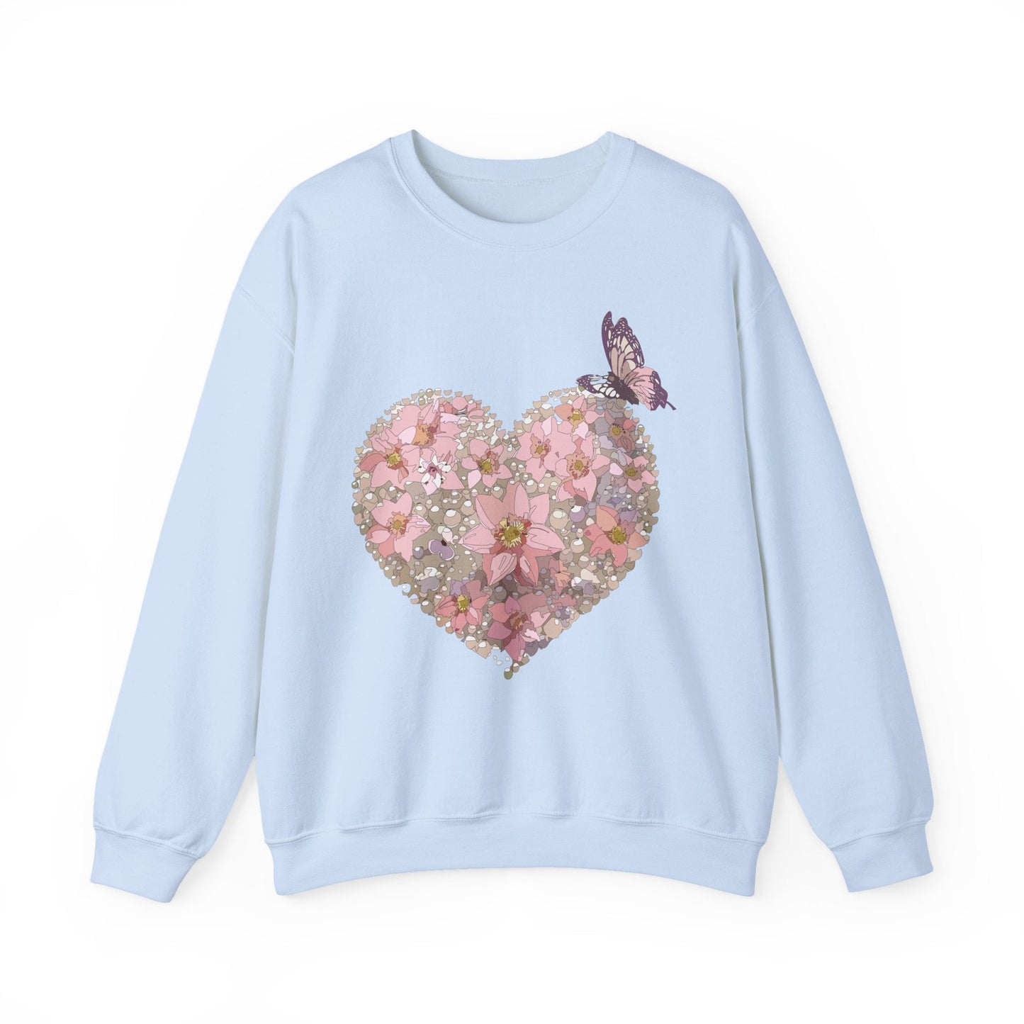 Unisex Floral Heart Sweatshirt Floral Love Valentines Day Gildan 18000 Heavy Blend Crewneck