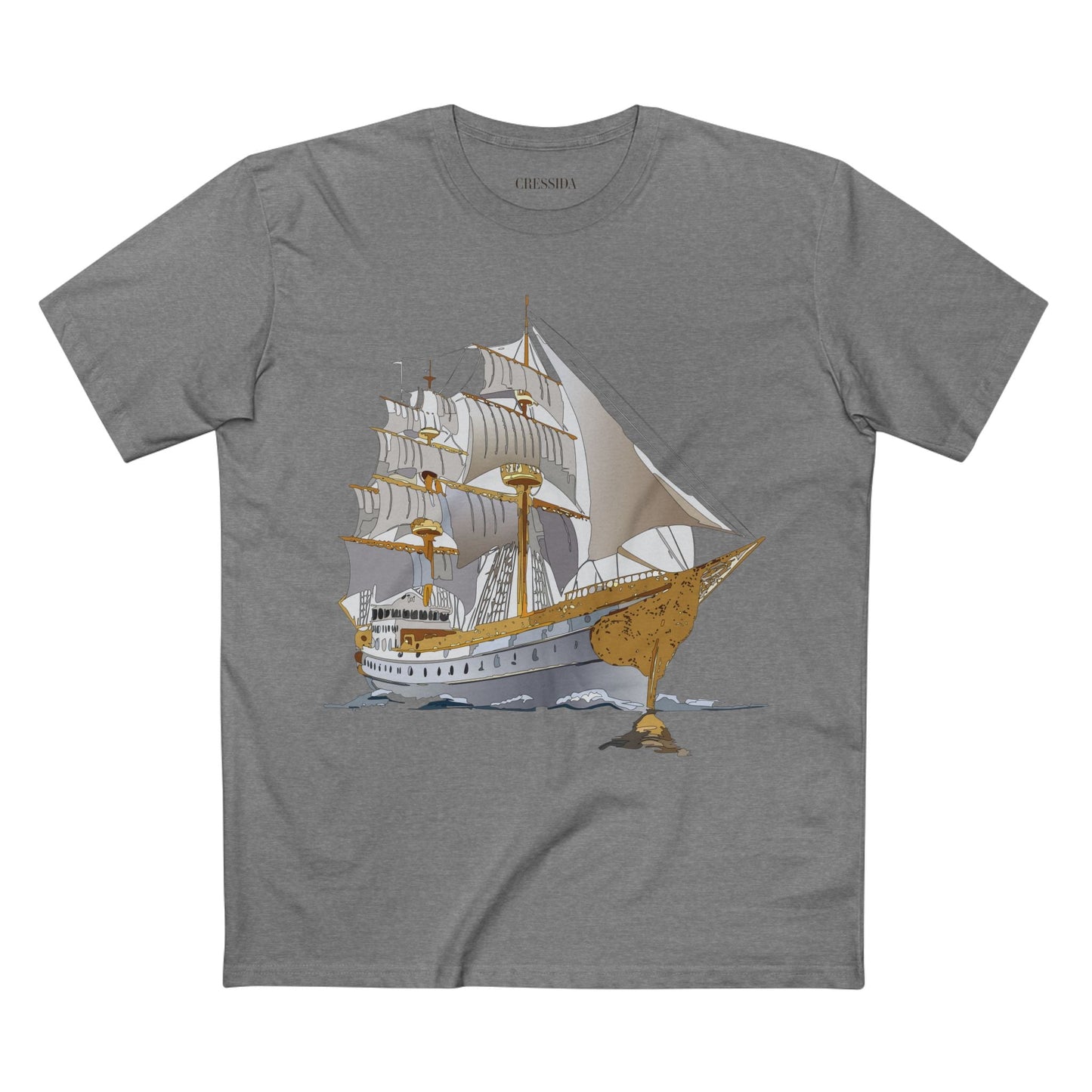 Ship Graphic Unisex 100 Cotton T-Shirt with Gold Frigate Art Design 6