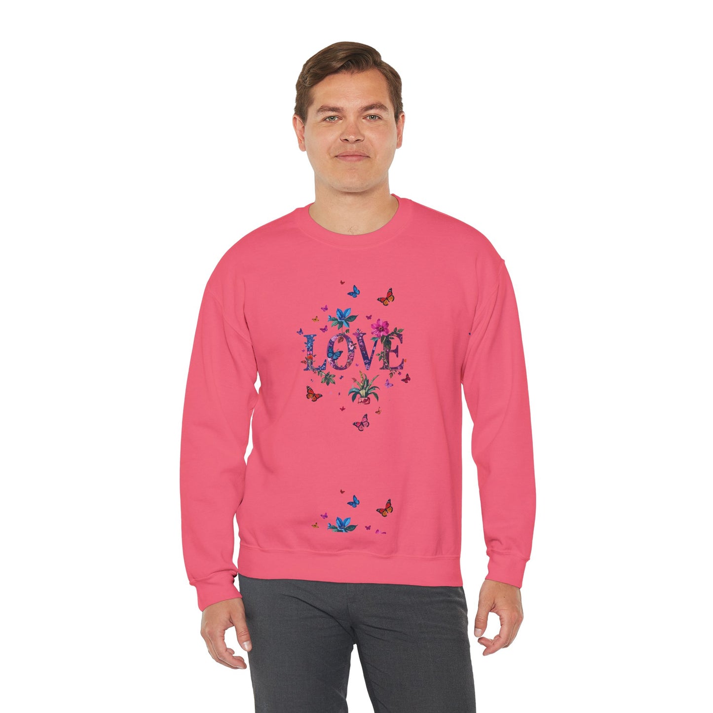 Unisex Floral Love Sweatshirt, Love Floral Sweatshirt, Floral Butterfly Sweatshirt, 50/50 Cotton-Poly Valentine's Day Sweatshirt 03