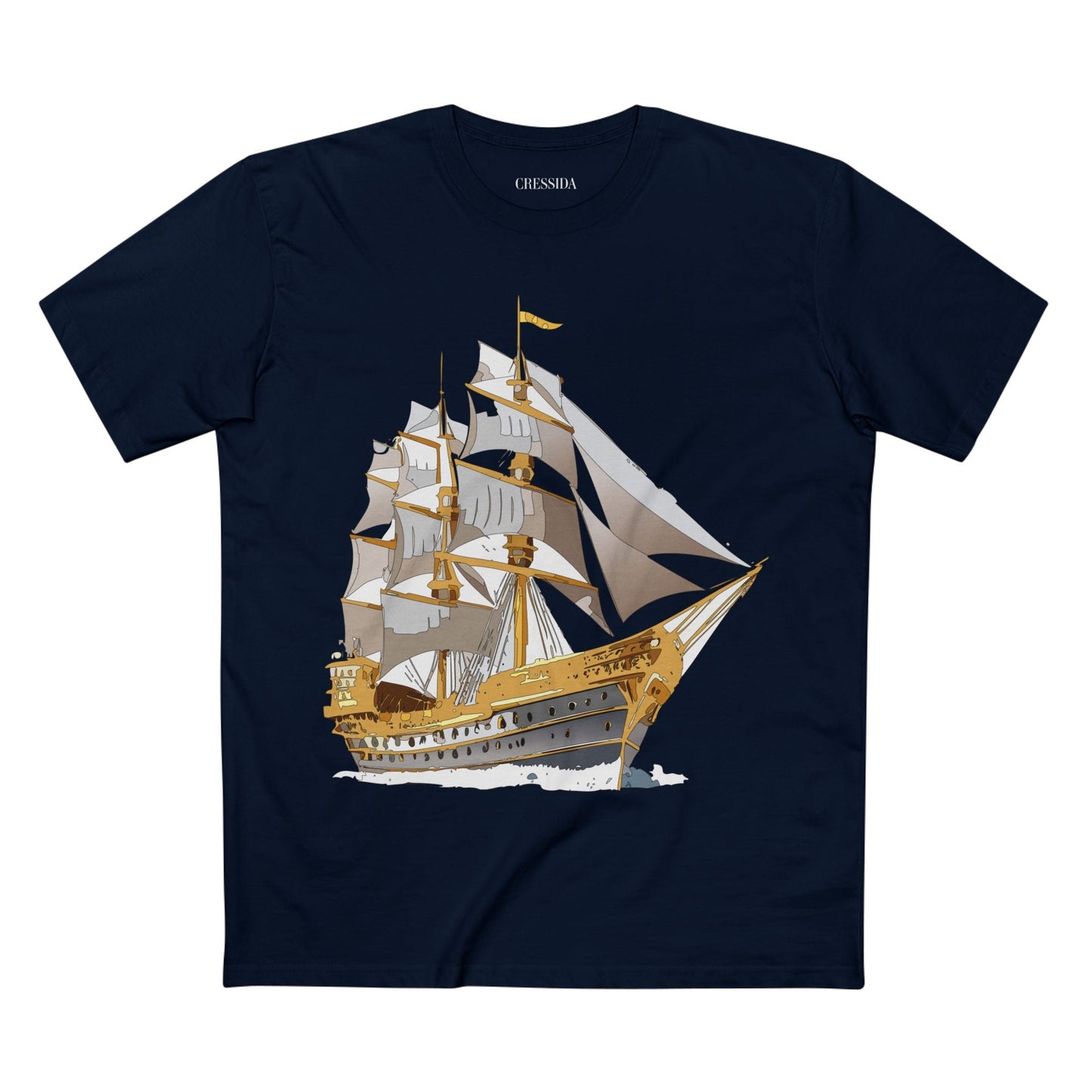 Ship Graphic Unisex 100 Cotton T-Shirt with Gold Frigate Art Design 19