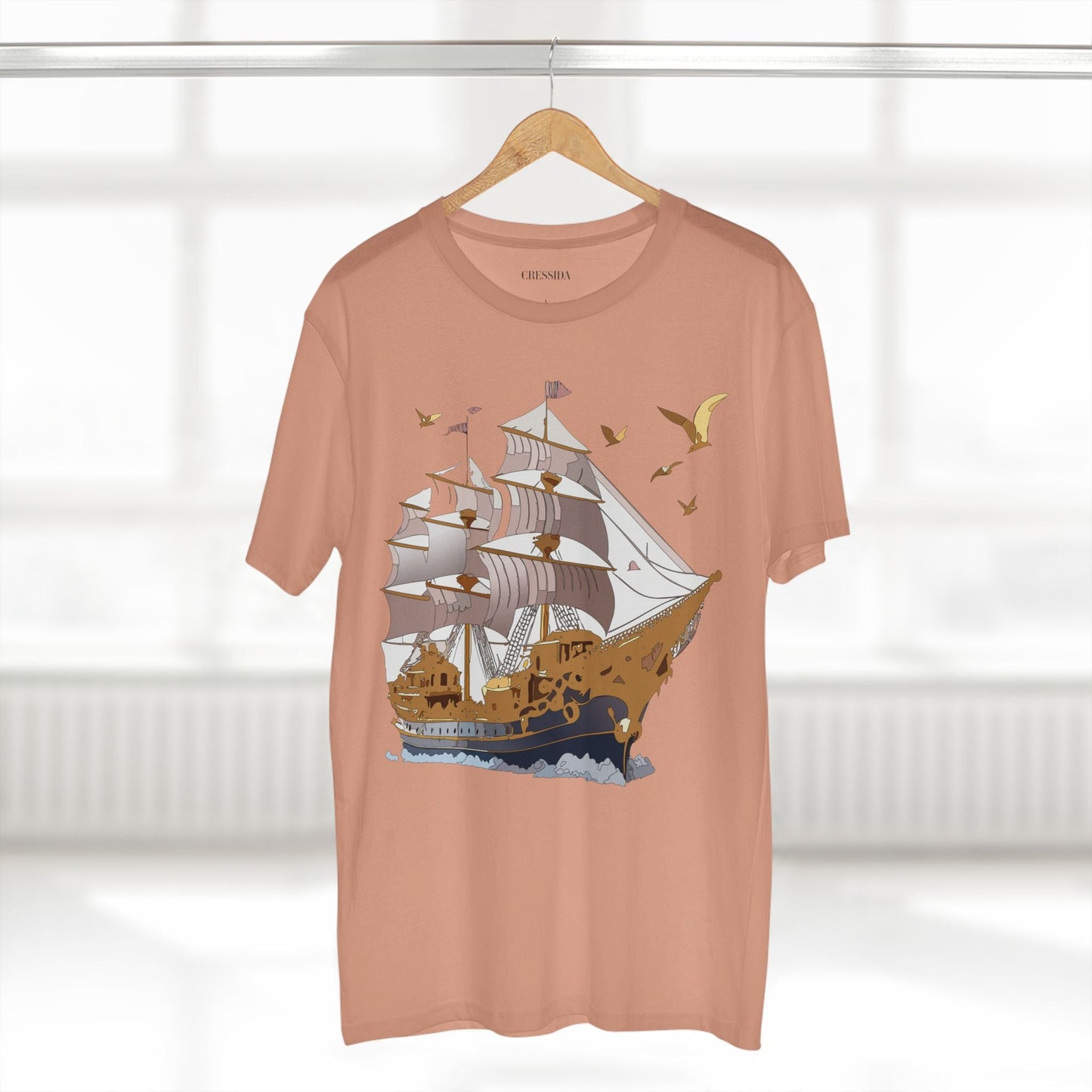 Ship Graphic Unisex 100 Cotton T-Shirt with Gold Frigate Art Design 3