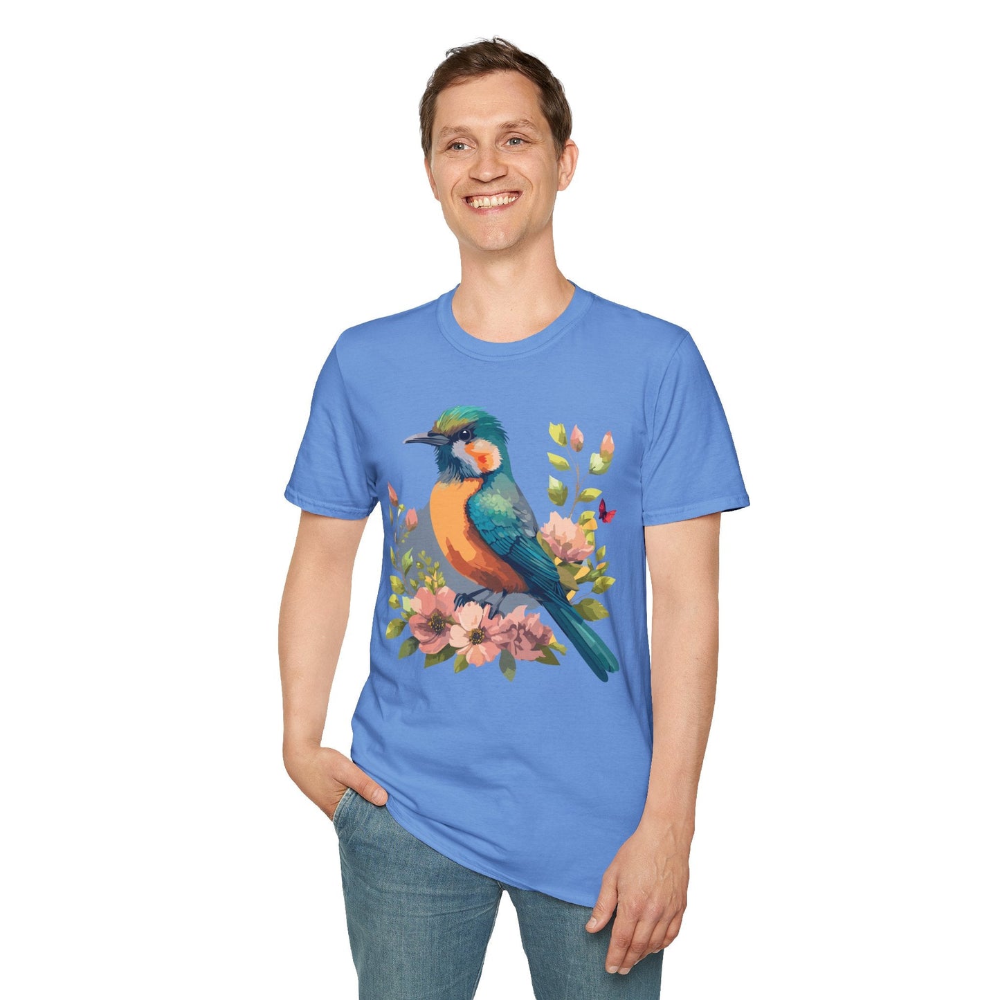Floral Bird T Shirt Unisex Softstyle Tee 100 Percent Ring Spun Cotton Animal Print