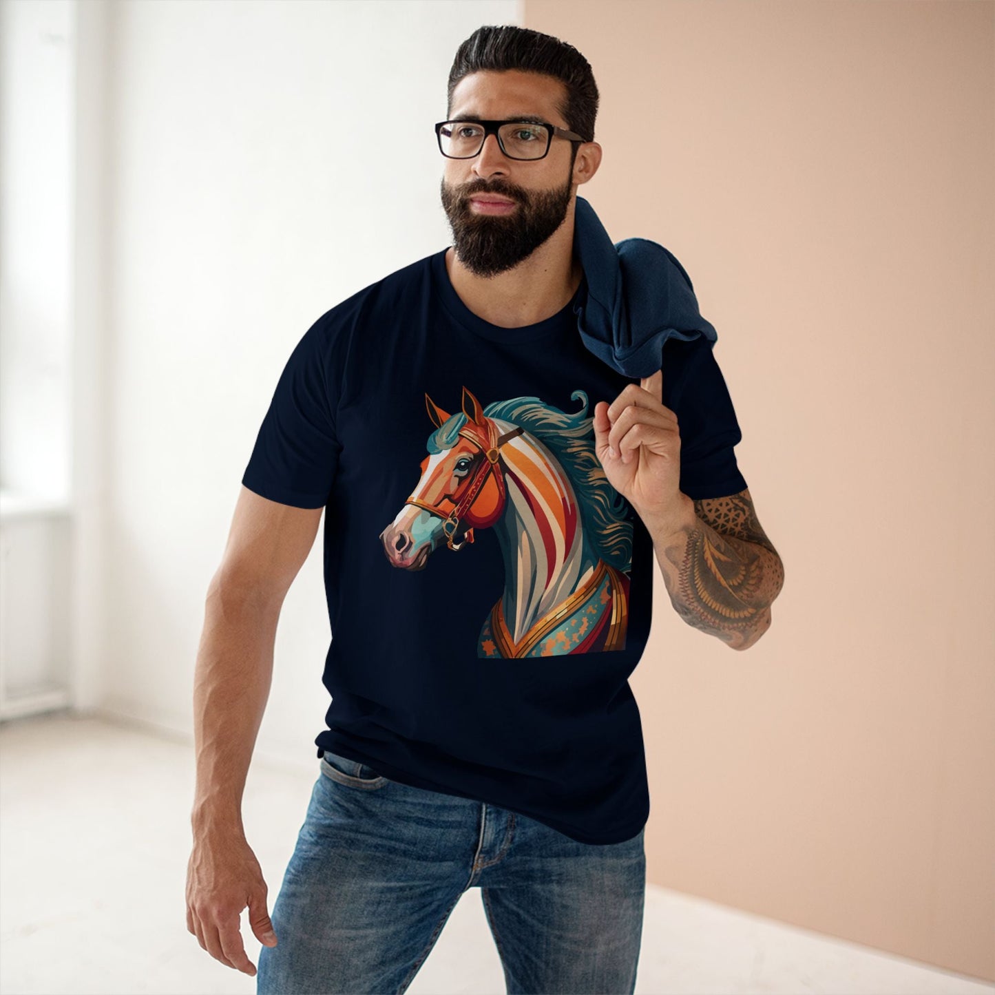 Horse Animal Shirt Unisex Premium Cotton Tee With Original Art Design From Retro2Nova Soft Breathable Art Collection