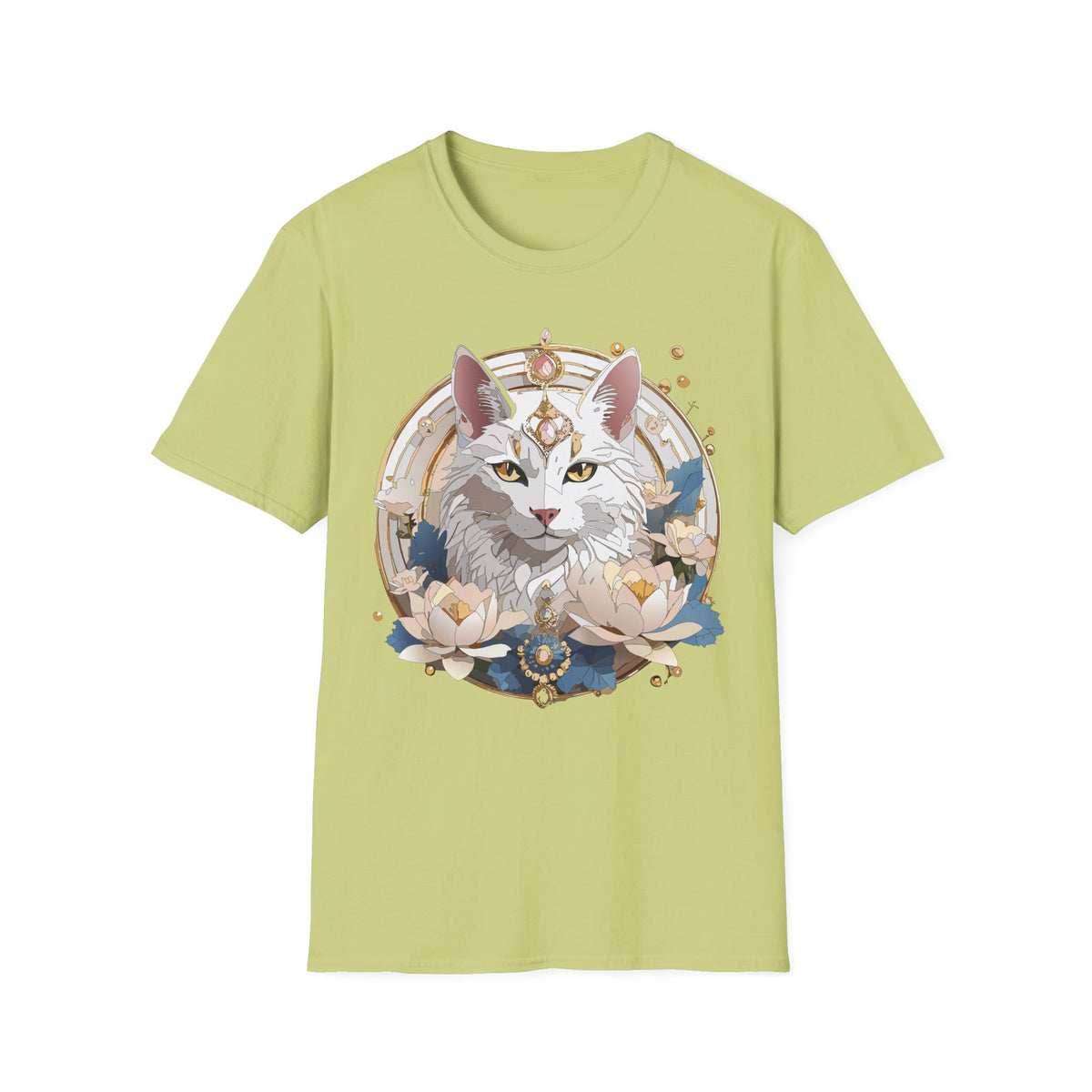 Mystic Moon Cat T-Shirt | Crescent, Floral, Magical Cat Portrait