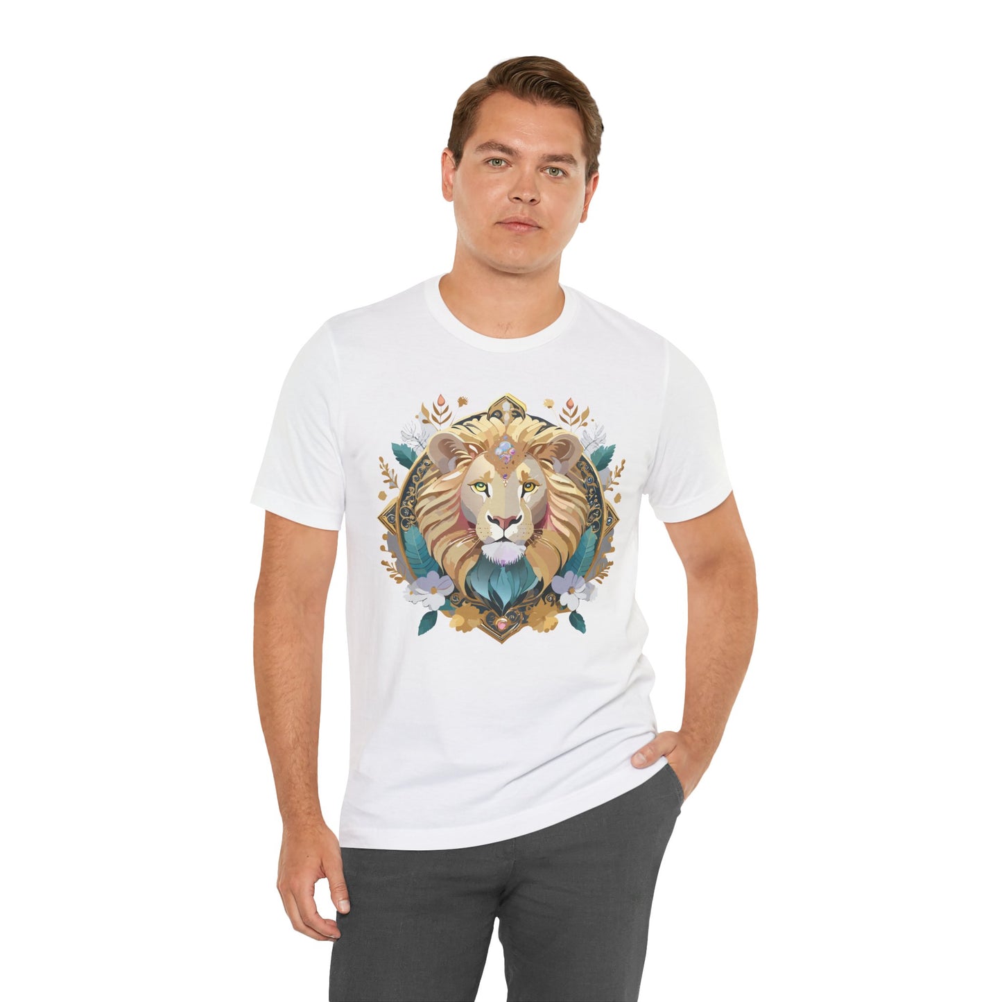 Unisex Lion Graphic Tee, Animal Shirt, Tee Shirt with Lion, Medallion T-Shirt, Animal Medallion Tees 2