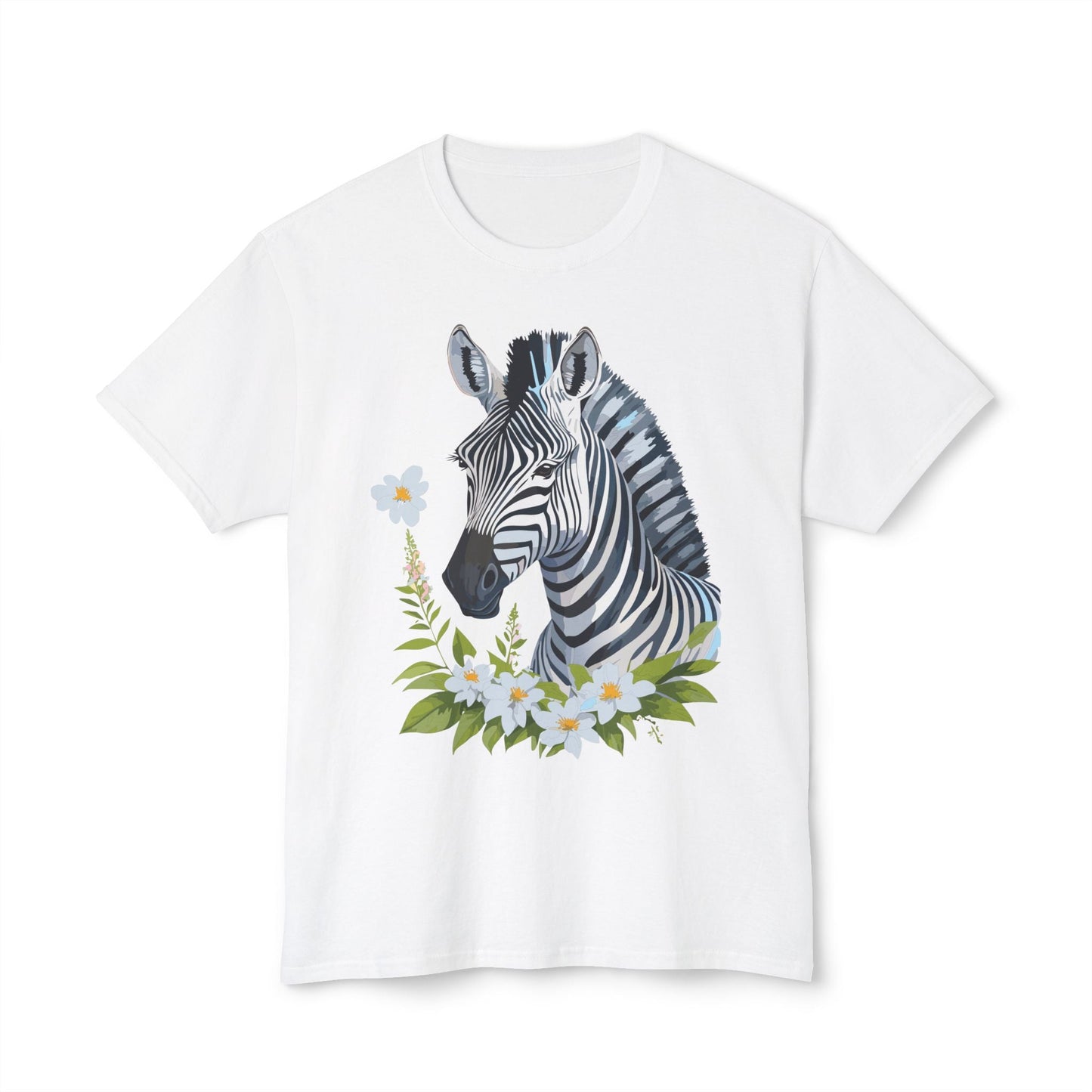 Unisex Zebra Art Print T Shirt 100% Cotton Vintage Floral Tee Made in USA Premium Graphic Tee