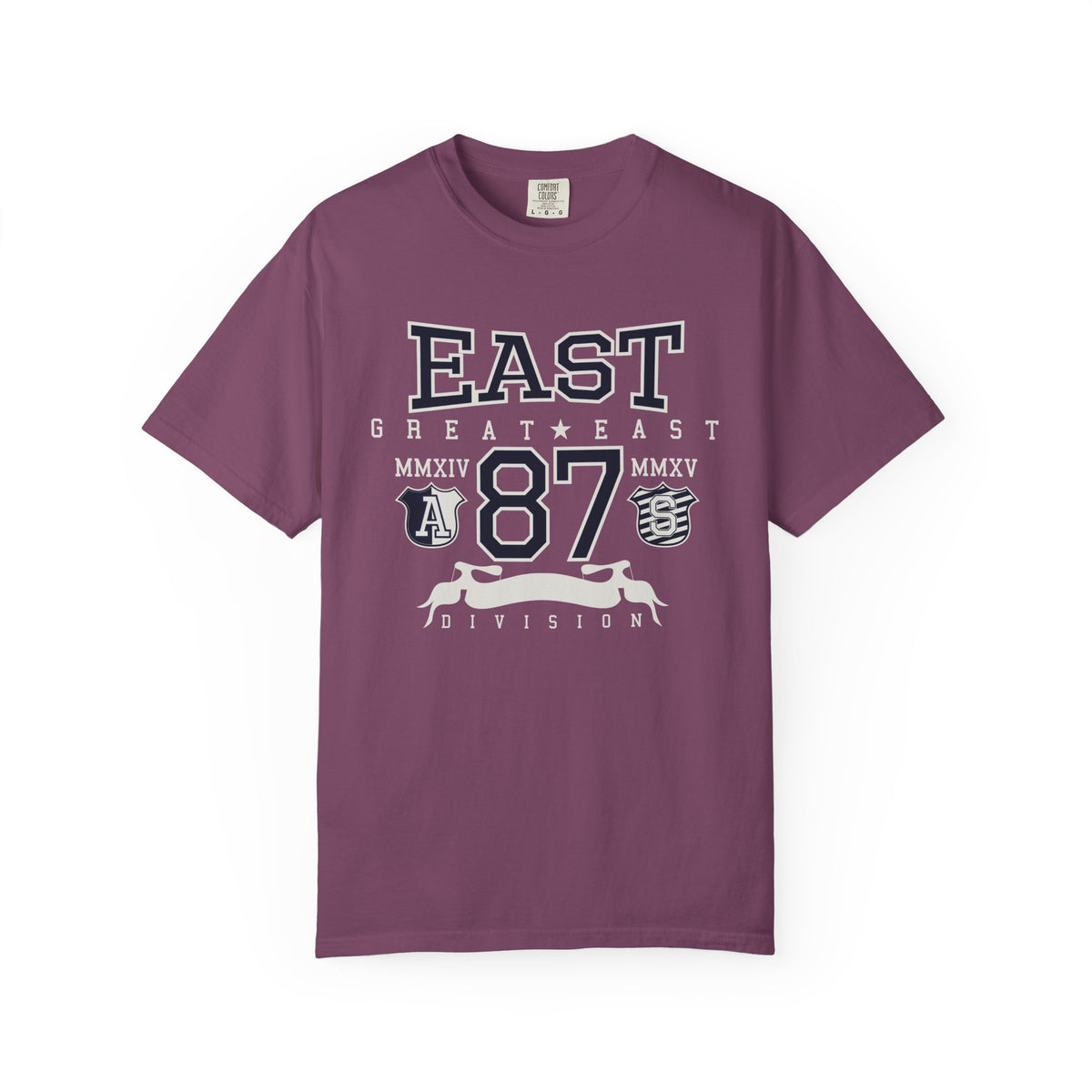 87-East-Varsity-College Graphic Unisex Comfort Colors Garment-Dyed Heavyweight 100 Cotton Art Design T-Shirt w17