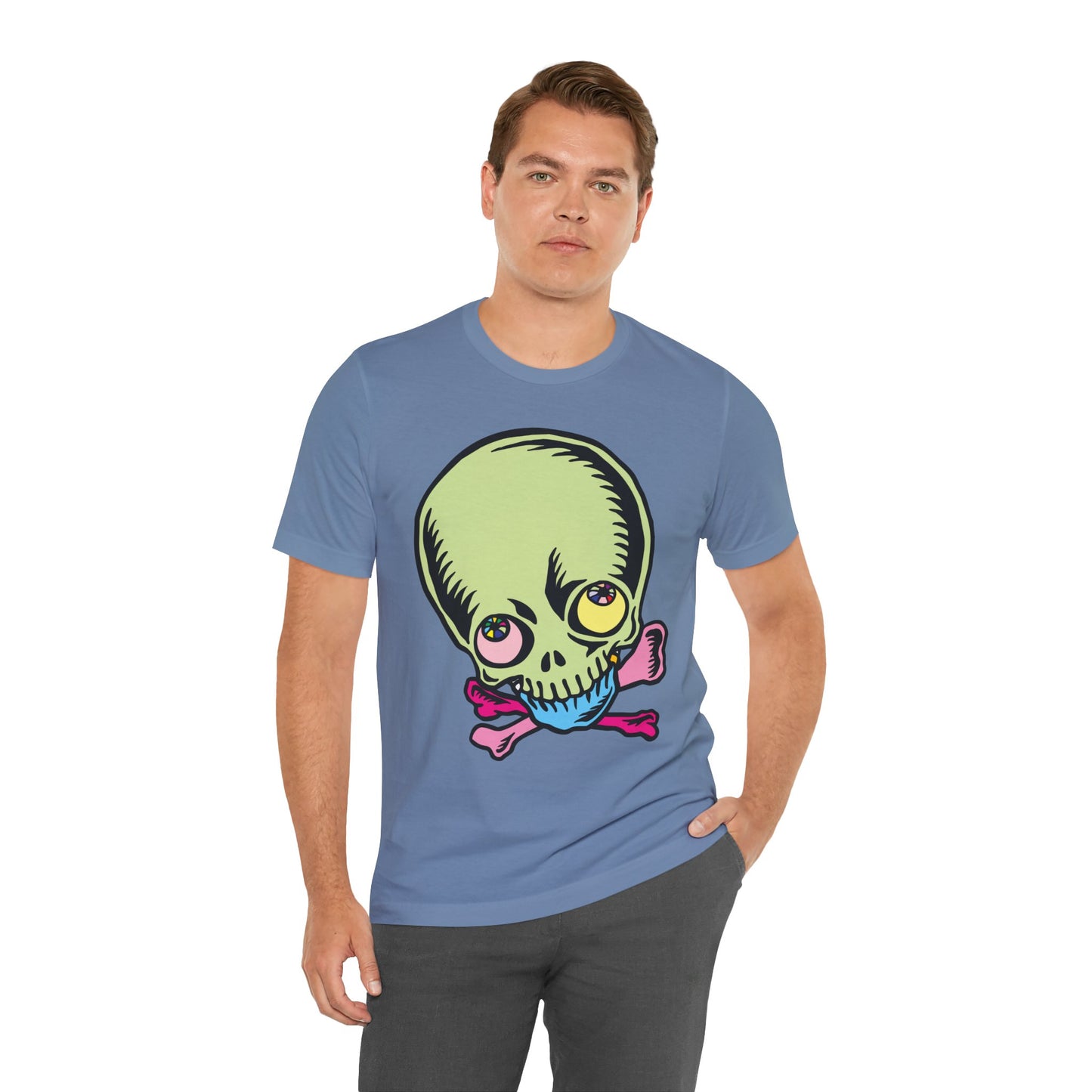 Lt Green Skull Graphic Design Tee, Skull Shirt, Vintage Tees, Art Design T-Shirt, Vintage Graphic Tee, Art Shirts with Skulls