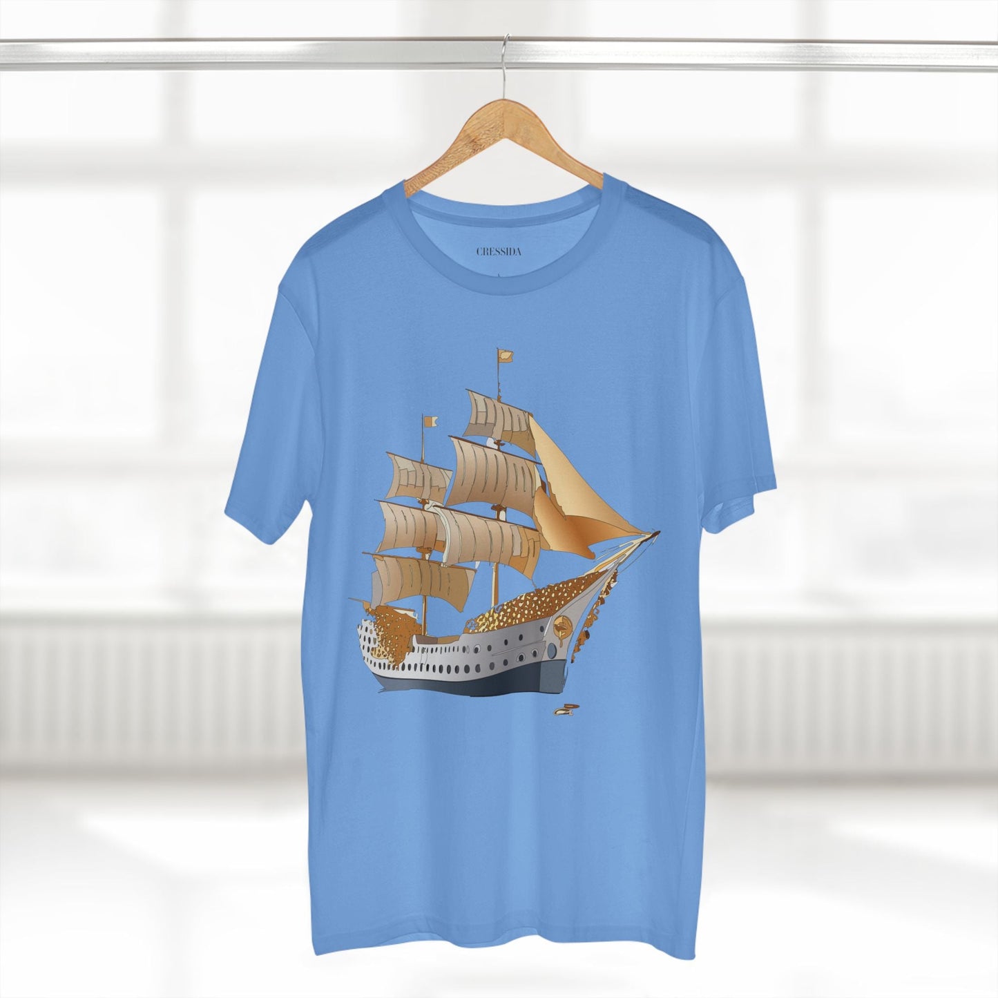 Ship Graphic Unisex 100 Cotton T-Shirt with Gold Frigate Art Design 25