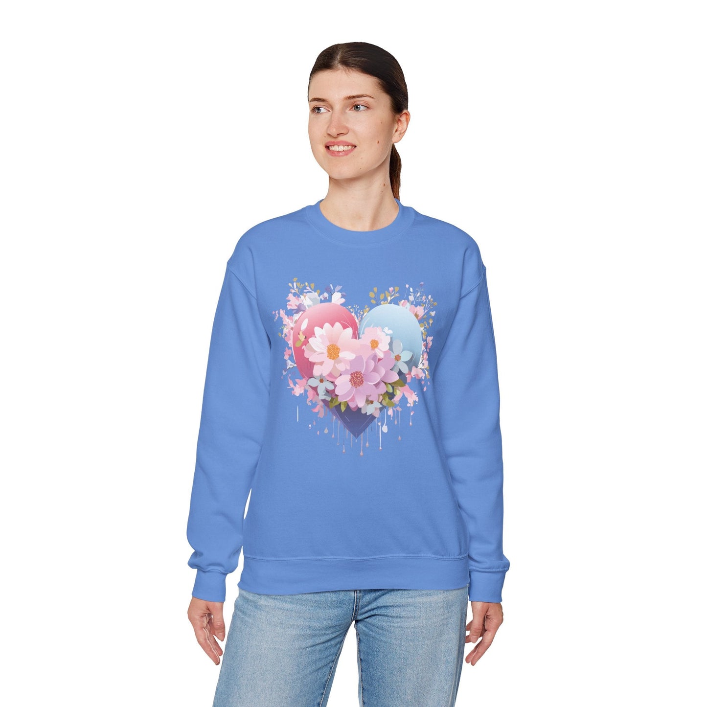 Floral Heart Unisex Crewneck Sweatshirt Gildan 18000 Heavy Blend 50 Cotton 50 Polyester
