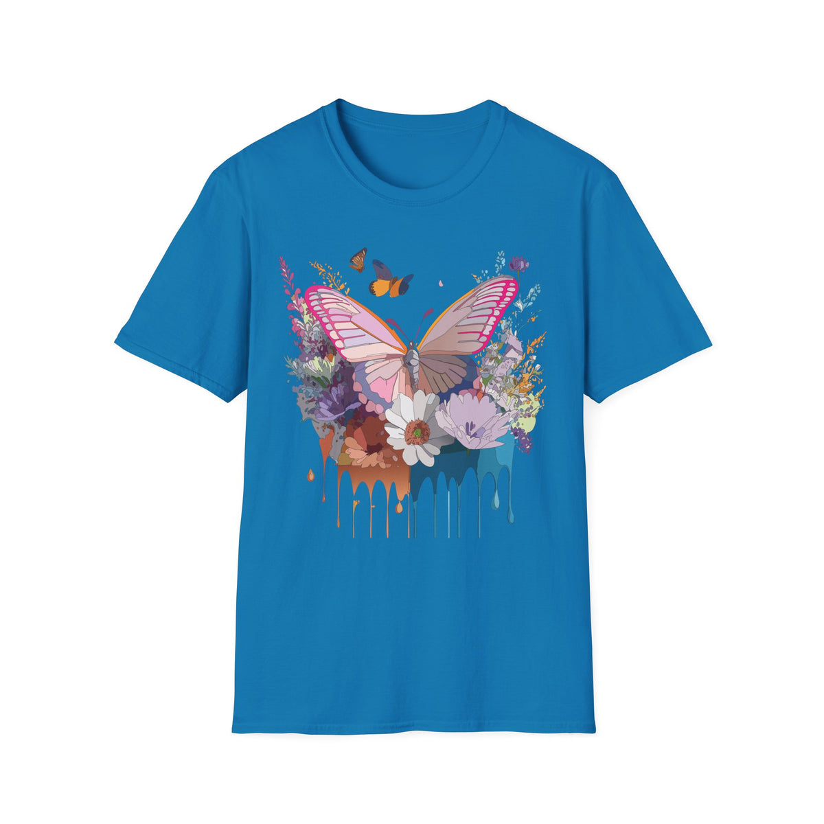 Butterfly Floral T-Shirt — Colorful Drip Wings Graphic Tee Unisex 100 Cotton Gildan T-Shirt
