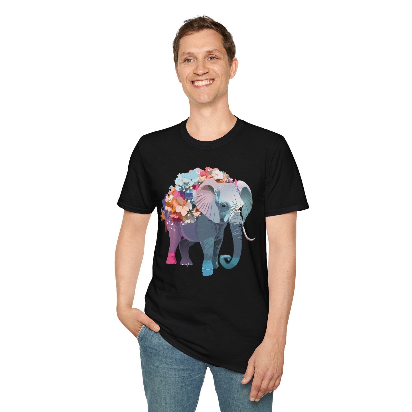 Elephant T Shirt Unisex Softstyle Tee 100 Percent Ring Spun Cotton Animal Design