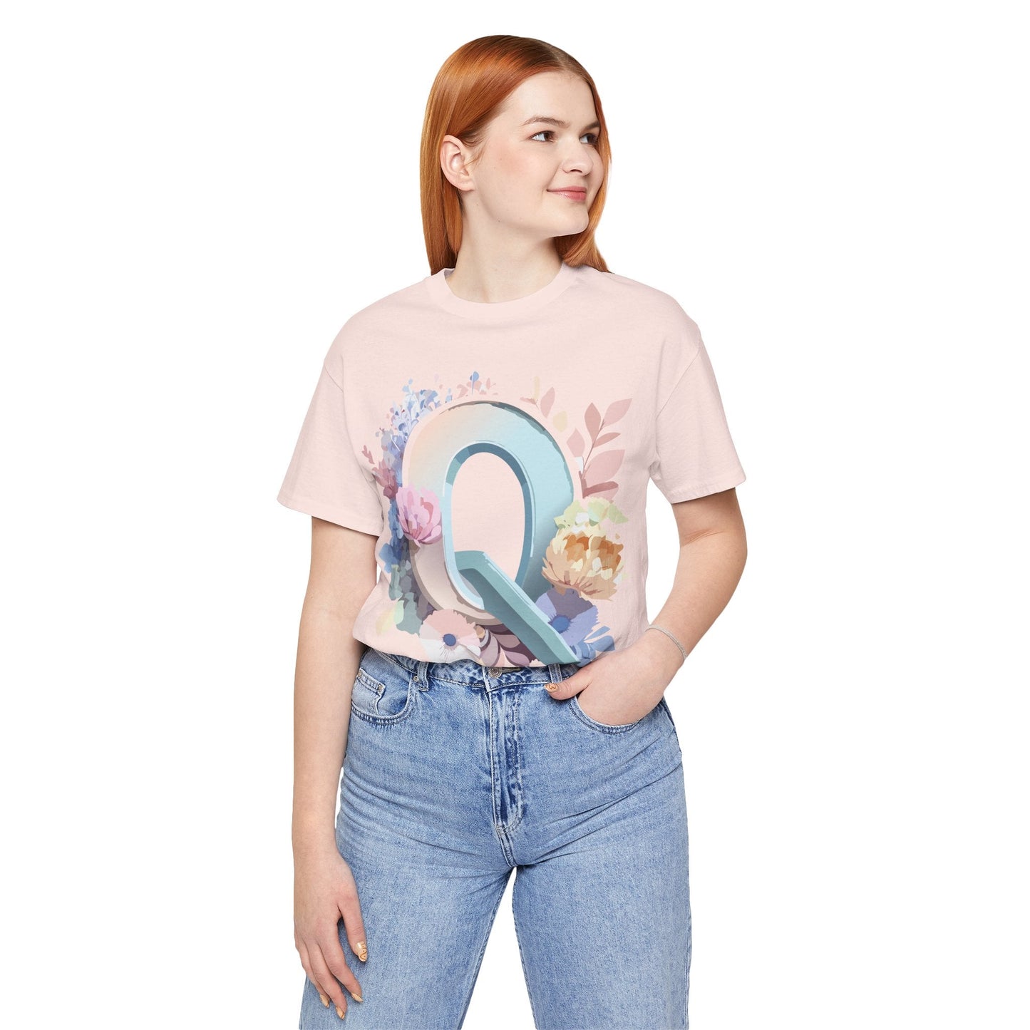 Letter Q Shirt Graphic Tee Unisex Short Sleeve by Adelpha Vintage Inspired Artwork