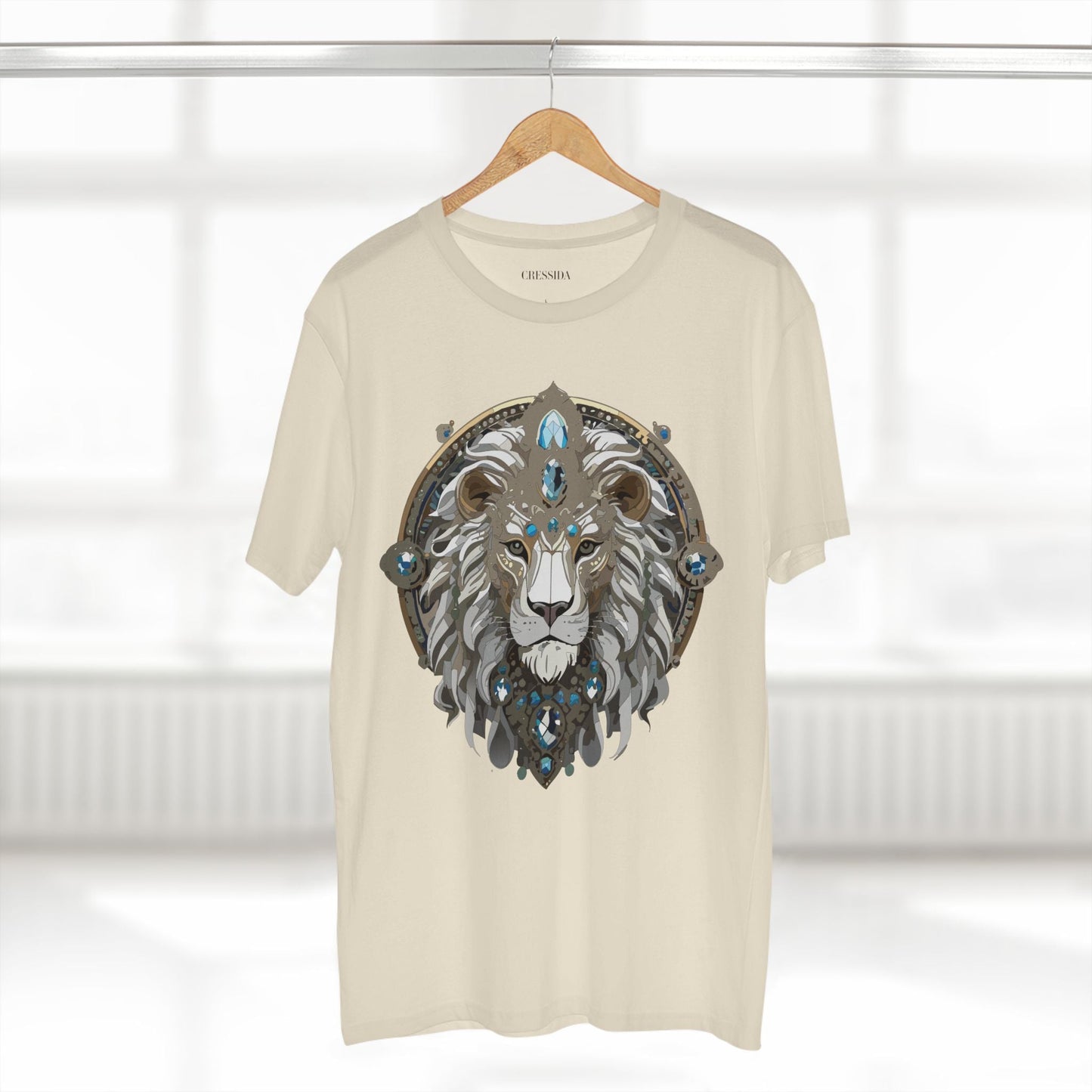 Lion Graphic Unisex 100 Cotton Tee With Unique Animal Golden Medallion Art Design 56