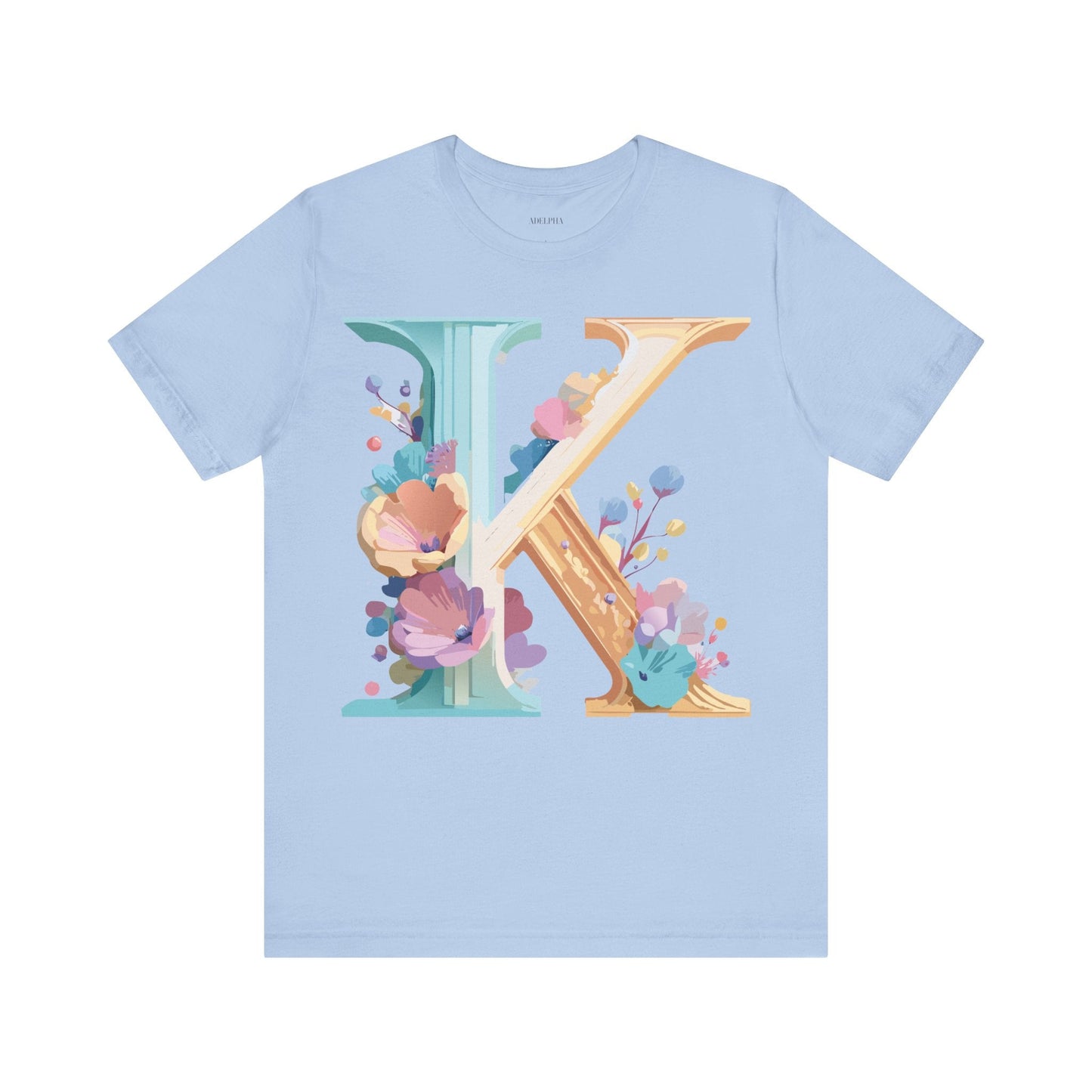Letter K Graphic Tee Unisex Shirt By Adelpha Vintage Art Design Short Sleeve Collection