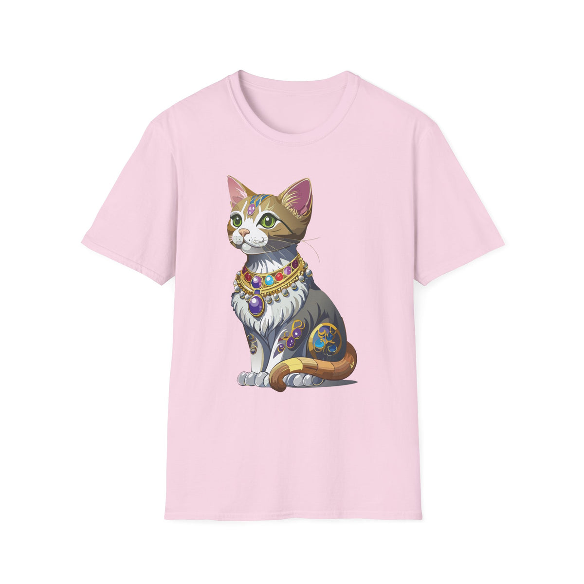 Regal Jewel-Studded Cat T-Shirt | Colorful Crowned Cat Illustration