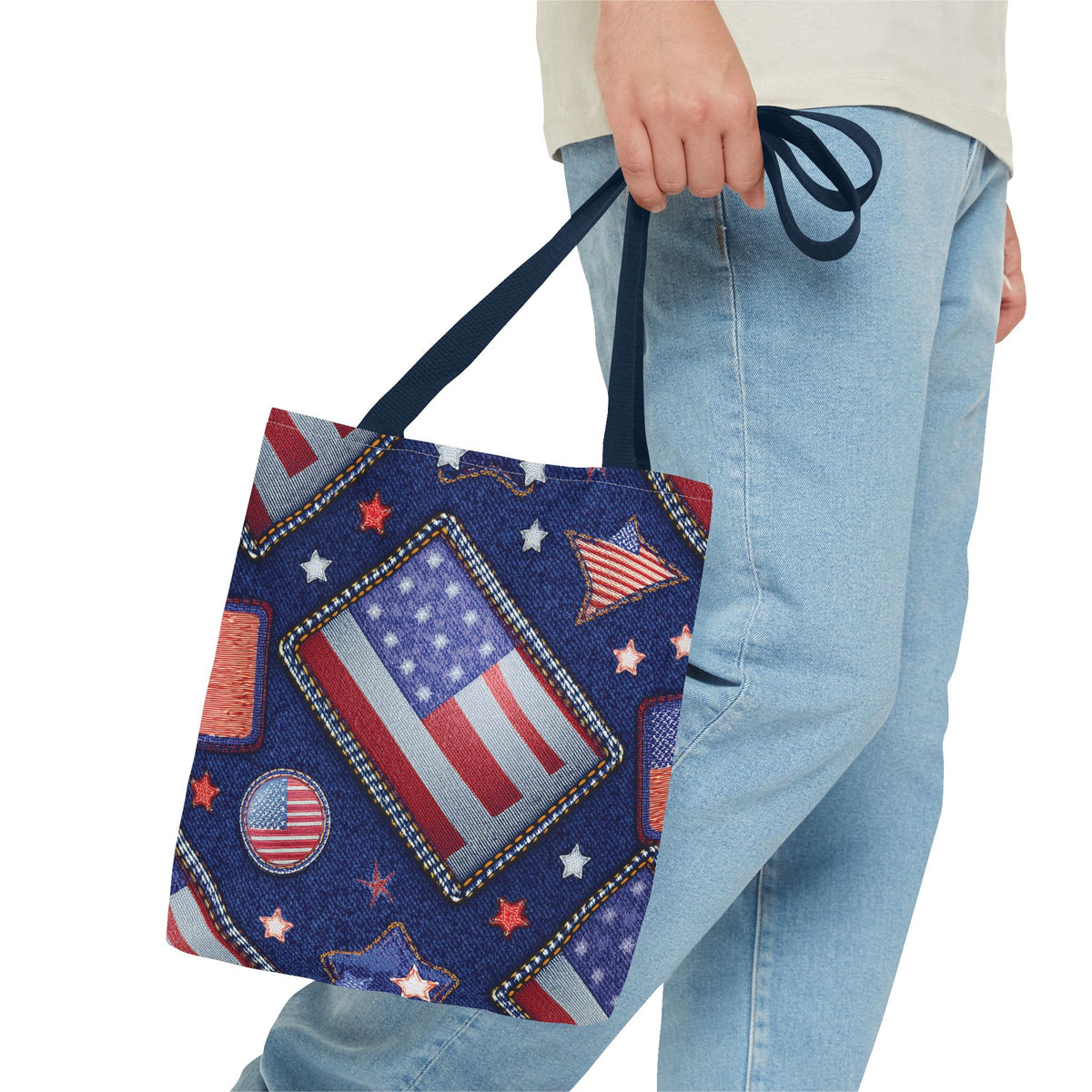 4th of July Graphic Denim Fabric Imitation Print Unisex Canvas Bag Poly Spun 3 Sizes Tote Bag 200-6