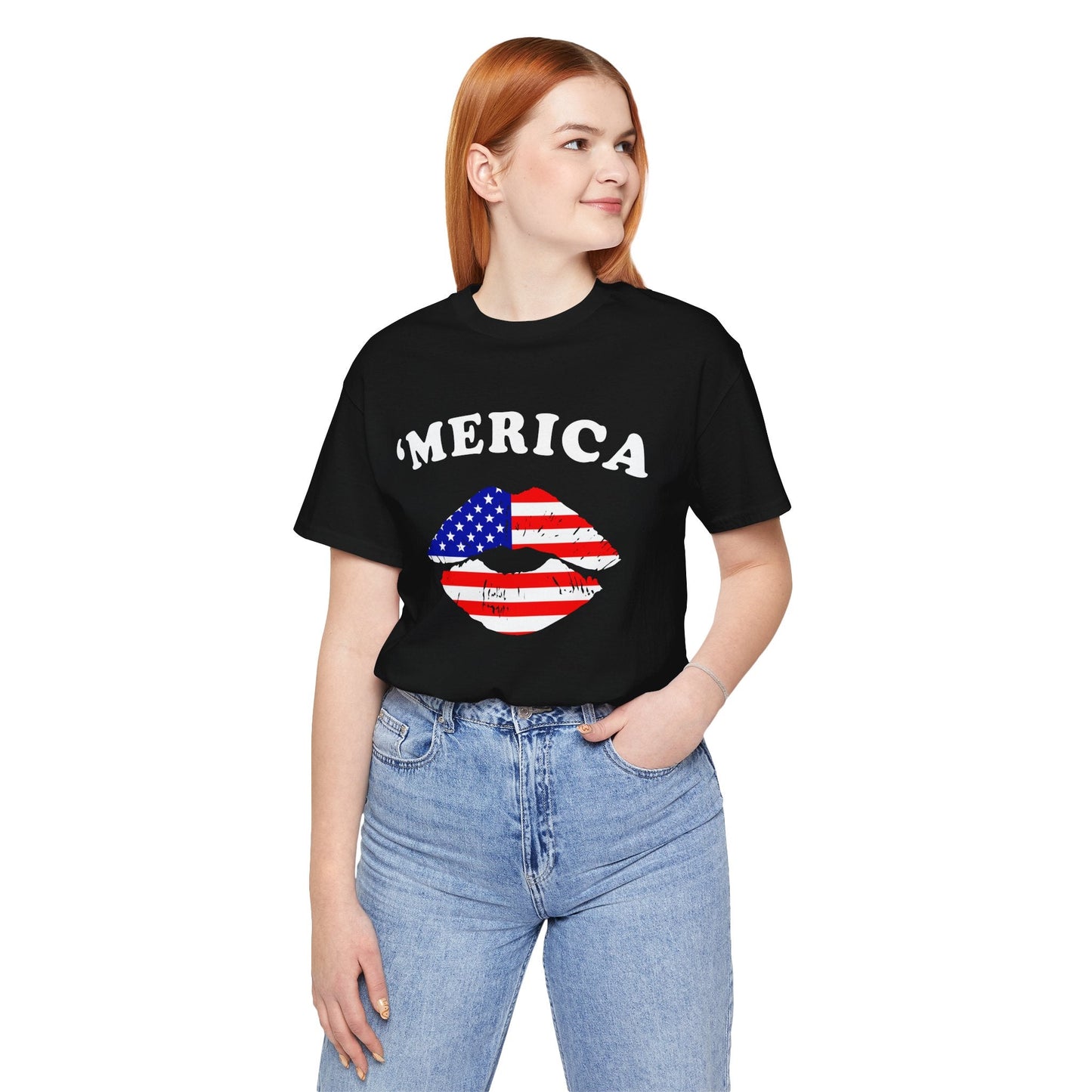 American Flag Lip Graphic Unisex Cotton T-Shirt a9