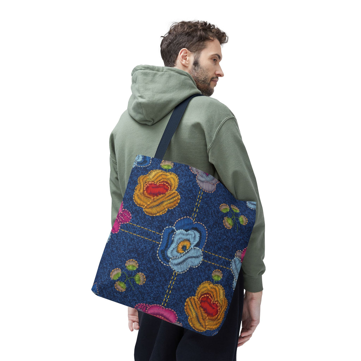 Denim Fabric Imitation Print Unisex Canvas Bag Poly Spun 3 Sizes Tote Bag 159-5