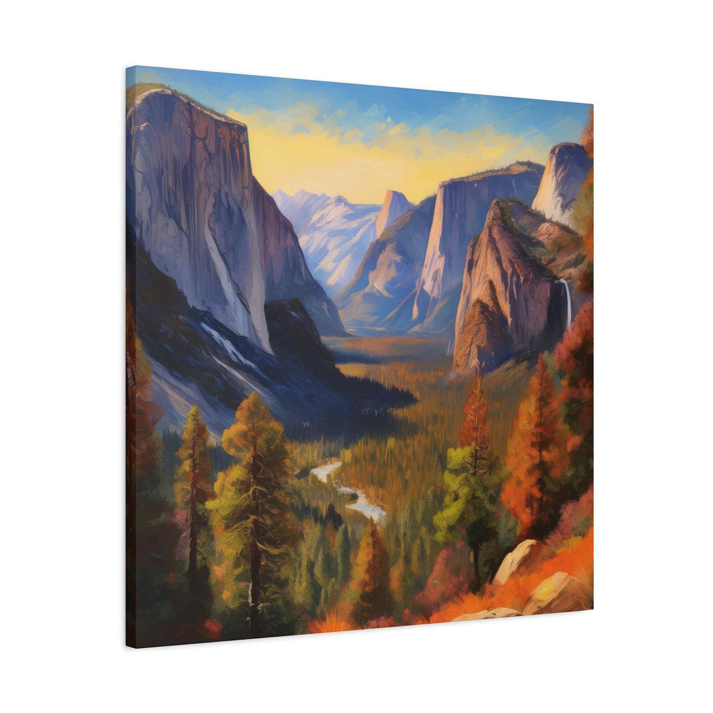 Yosemite Valley Print Canvas, Oil Paint Print 20x20, 24x24, 30x30, 32x32, 36x36 Art Design Print Pine-Wood Inner Frame MC-61
