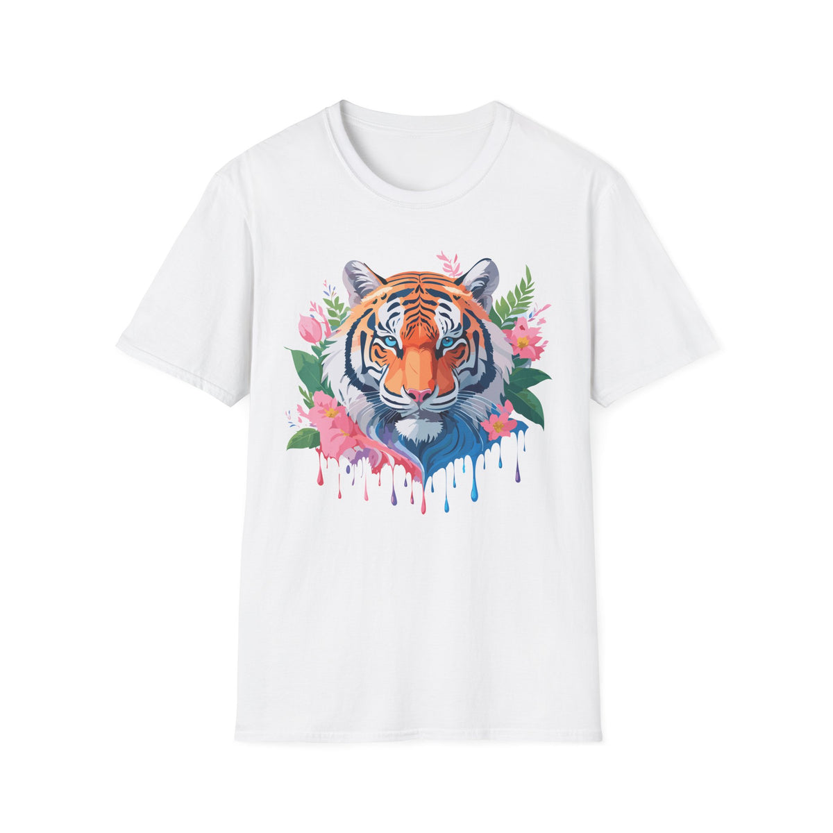 Floral Tiger Head T-Shirt | Watercolor Tiger Face with Flowers