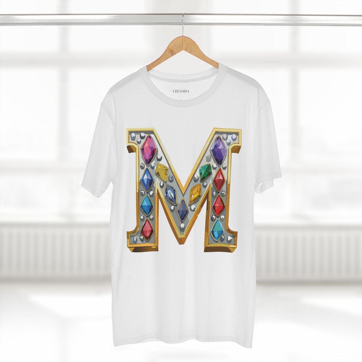 Letter M Graphic Design Tee Unisex 100 Cotton With Antique Gold Letters Artwork T-Shirt