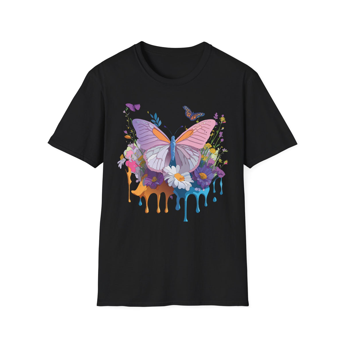Butterfly Watercolor Drip T-Shirt — Pastel Floral Butterfly Graphic Design Unisex 100 Cotton Gildan T-Shirt