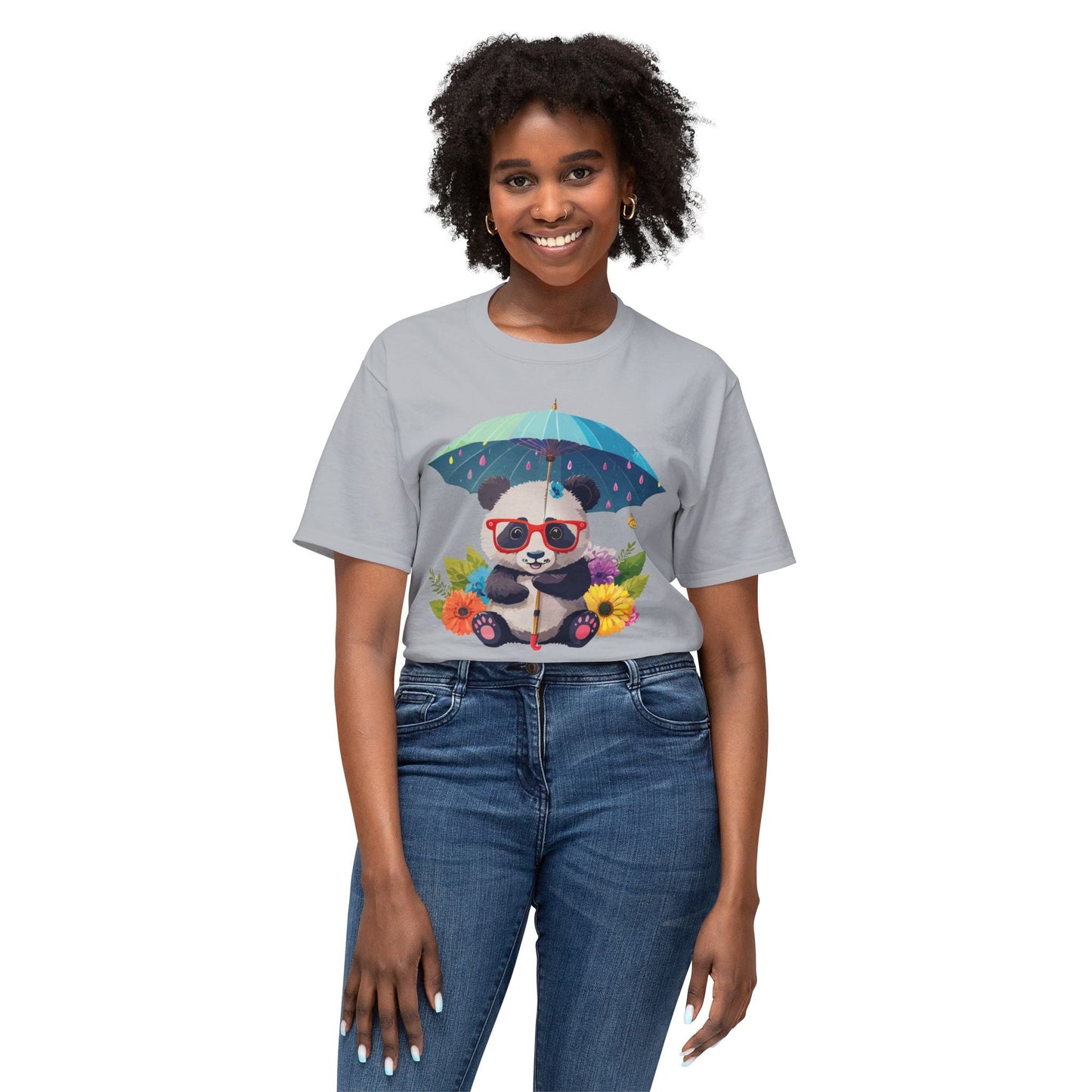 Panda Art T Shirt Unisex HD Cotton Tee With Floral Print Panda Design USA Printed Now