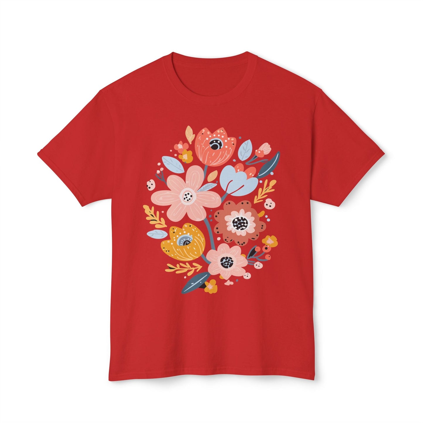 Unisex Floral Art T Shirt with Vintage Flowers Print One Hundred Percent Cotton Tee Printed In USA