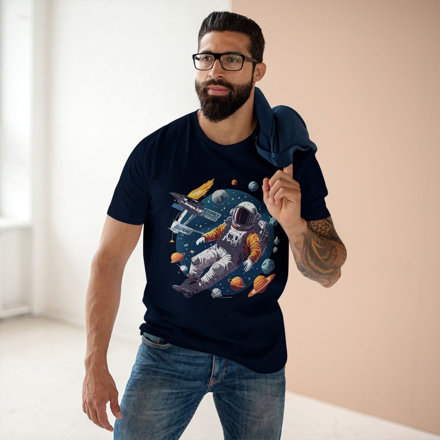 Cosmos Astronaut Shirt Unisex Premium Cotton Tee With Original Art Design By Retro2Nova