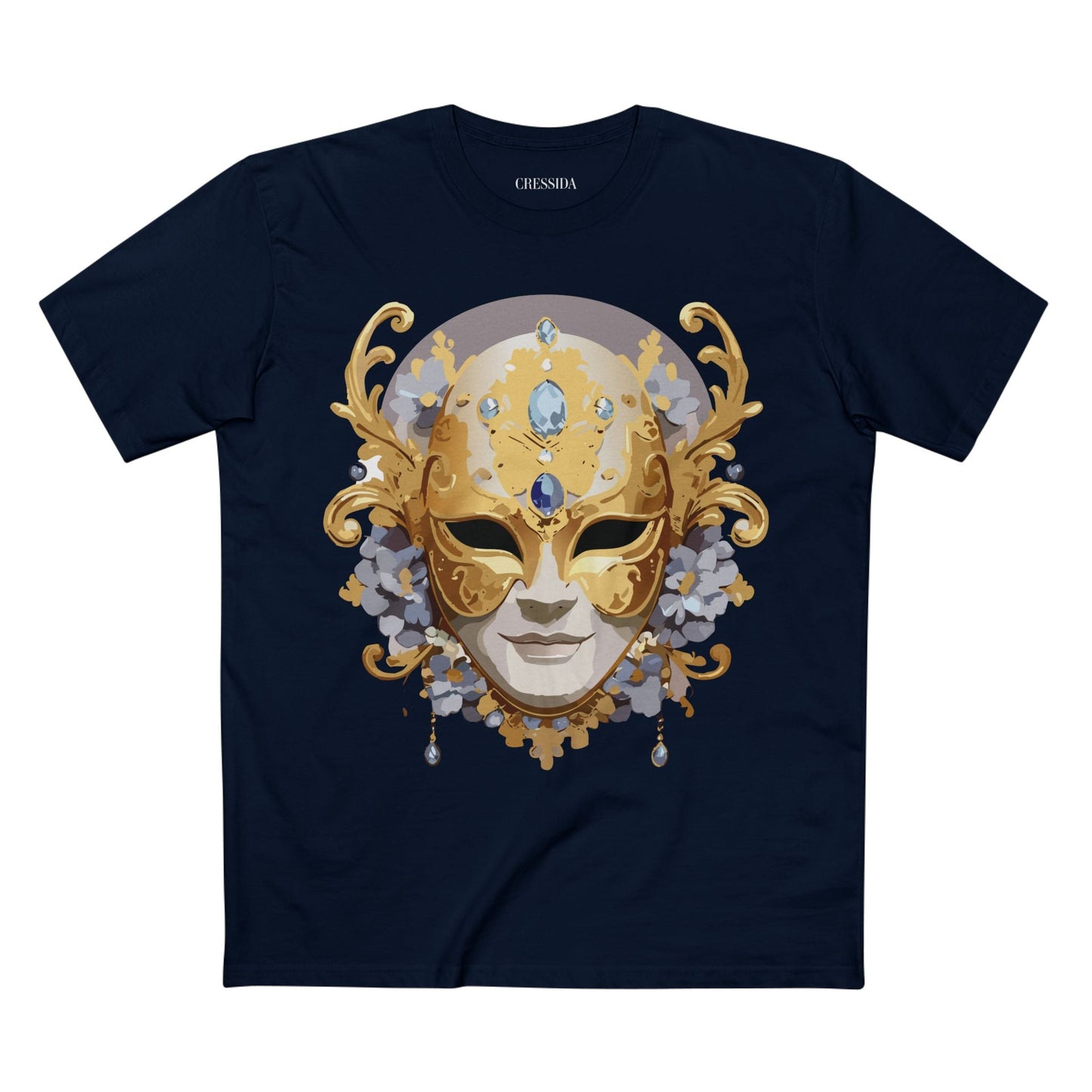 Carnival Mask Graphic T-Shirt Unisex 100 Cotton With Antique Gold Art Design Tee 6