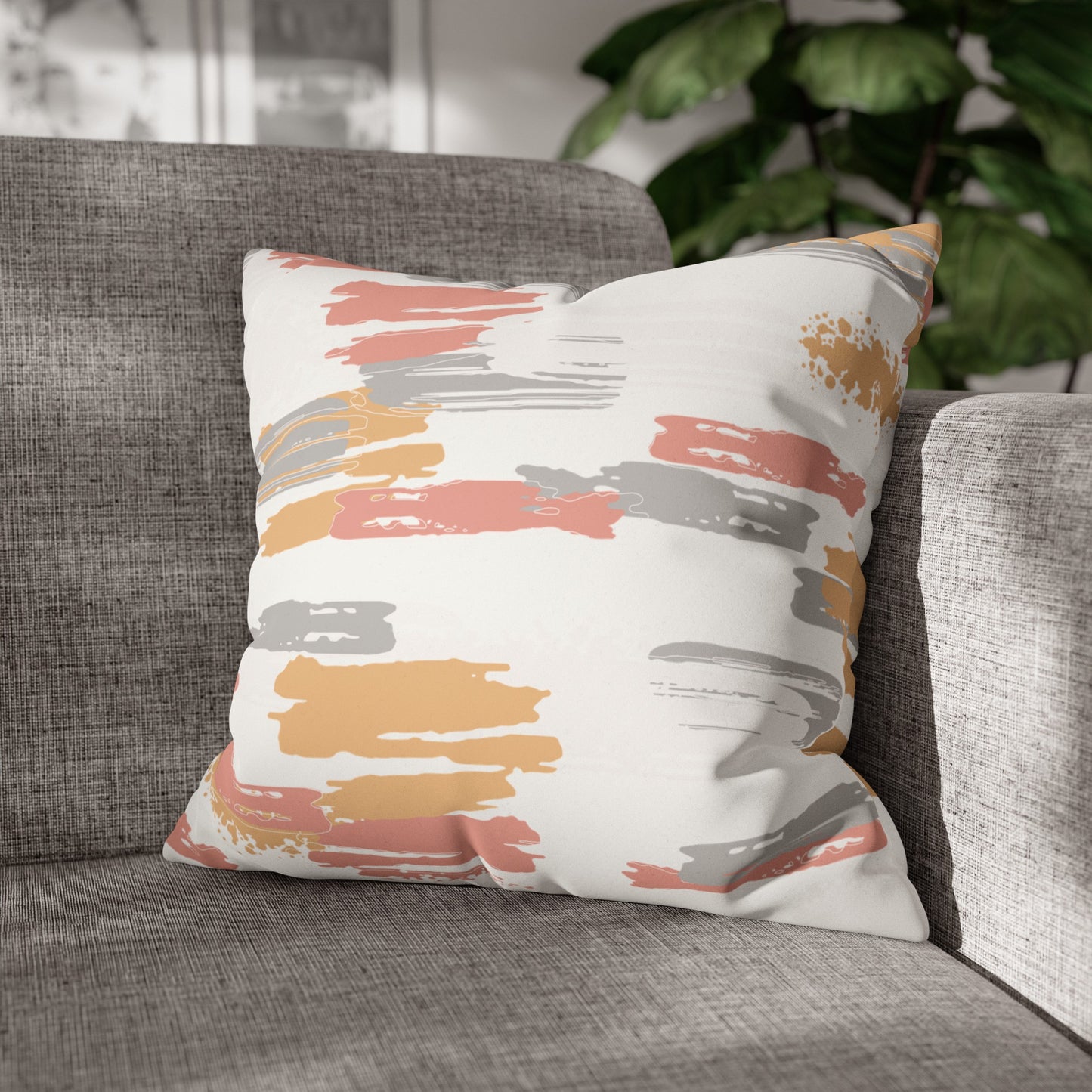 Faux Suede Pillowcase with Abstract print