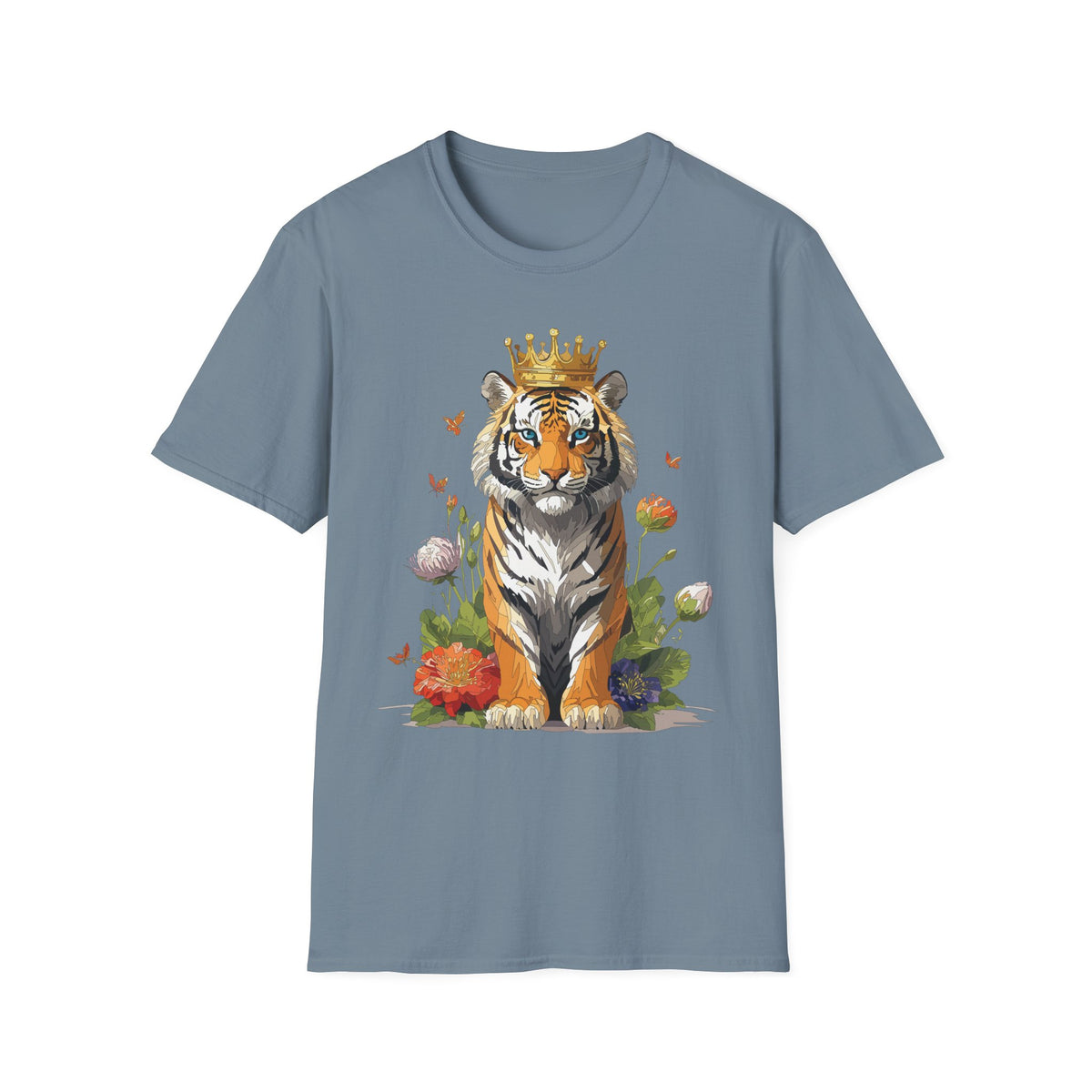 Crowned Tiger Illustration T-Shirt | Royal Wildlife Art - Unisex 100 Cotton Gildan 64000