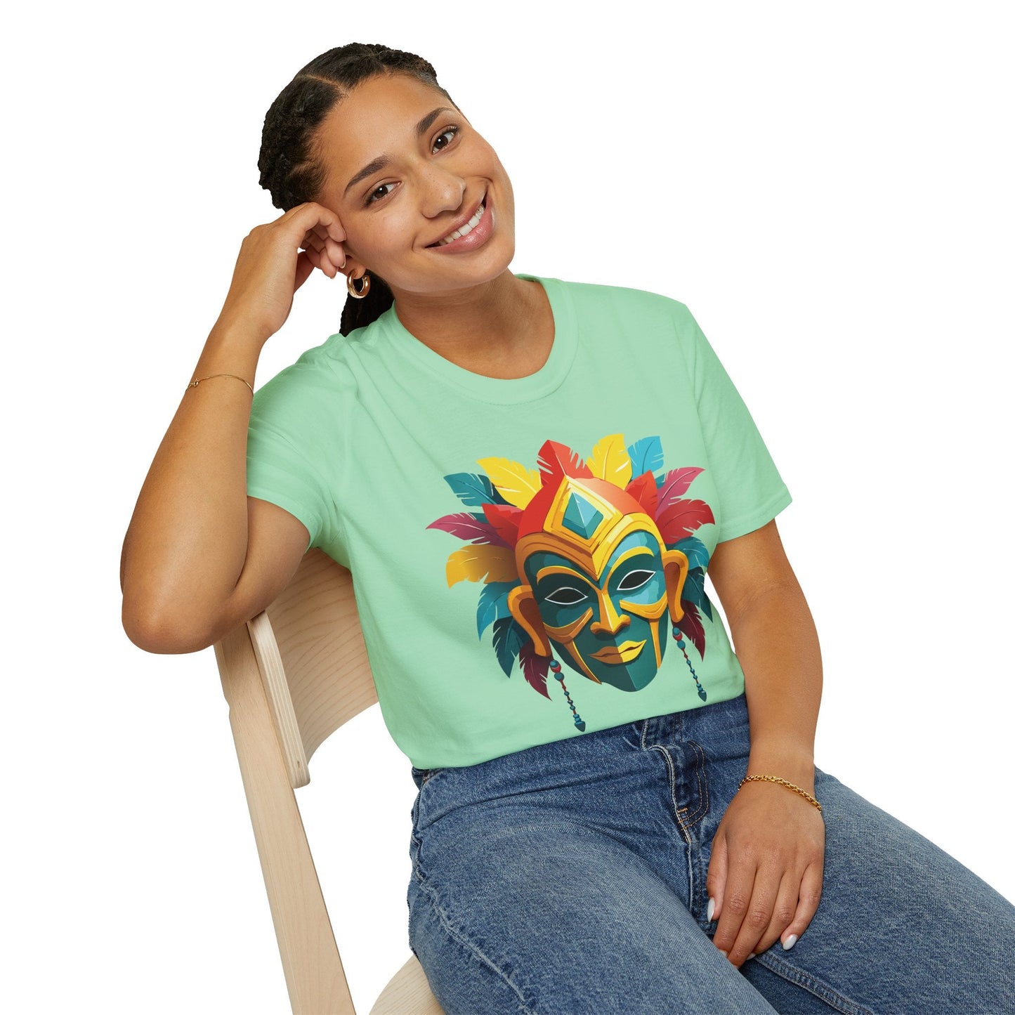 Unisex Mask Tee Shirt Gildan Softstyle 64000 Cotton Masquerade Design For Everyday Wear