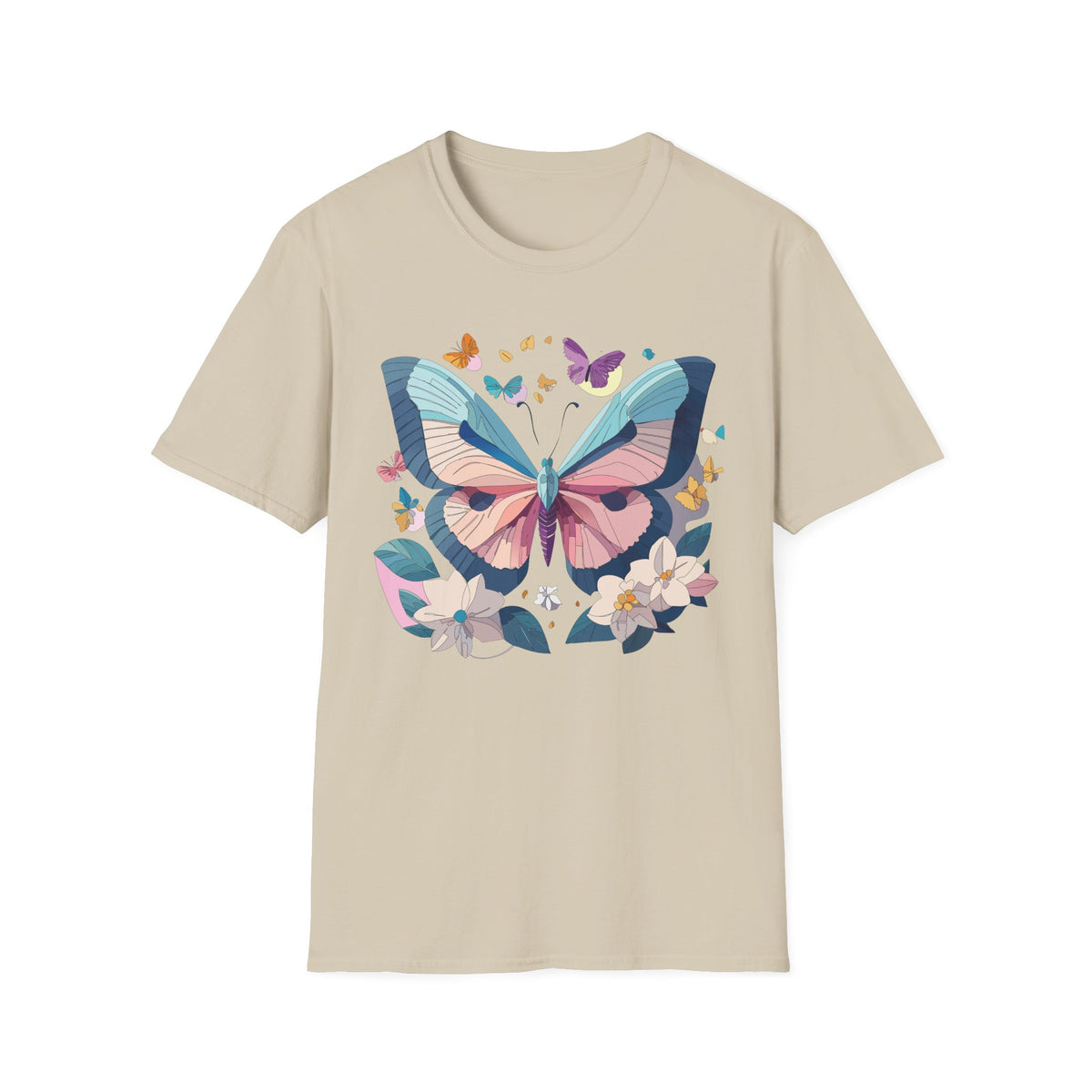 Pastel Butterfly Floral Moths Graphic Design Unisex 100 Cotton Gildan T-Shirt