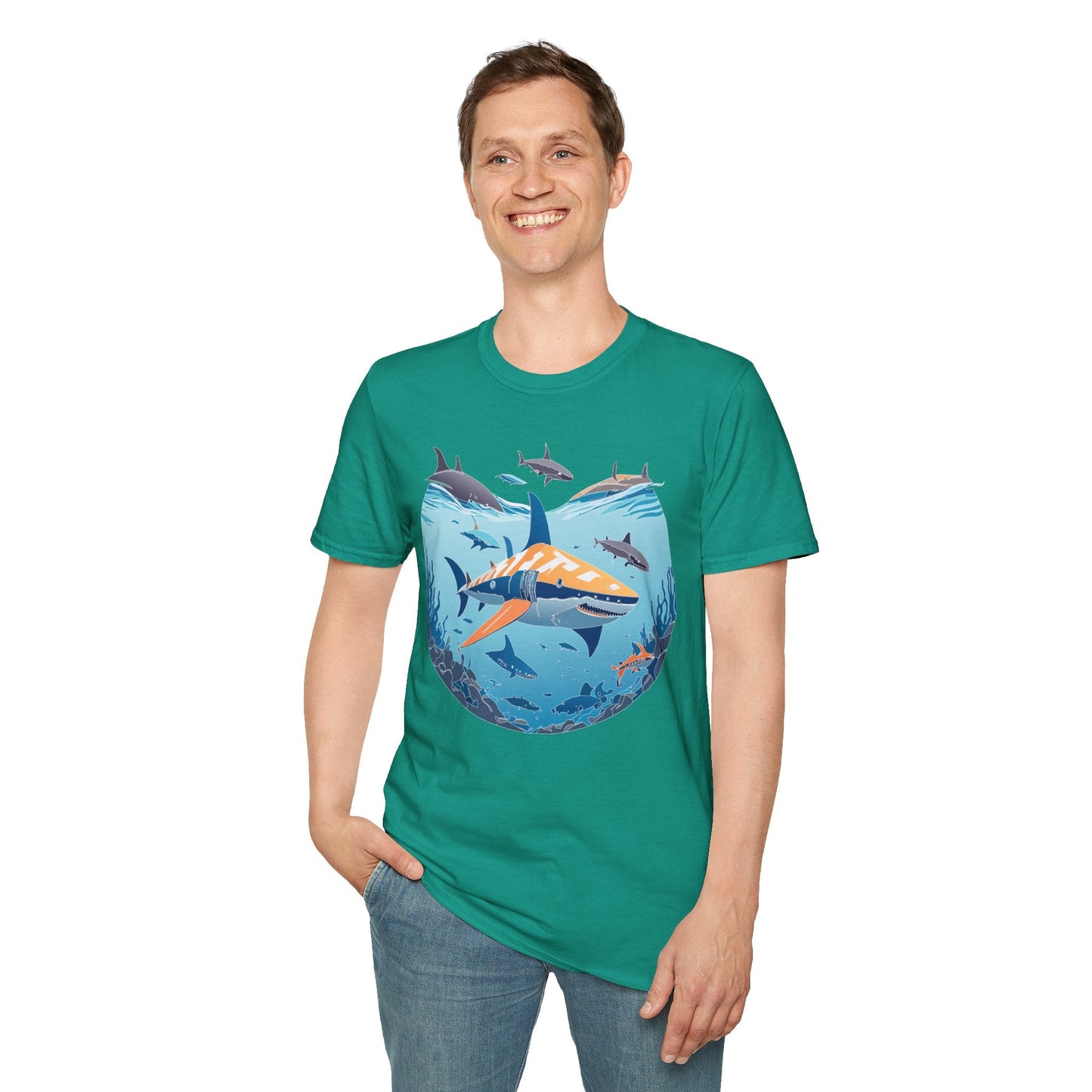 Ocean Tee Shirt Unisex Softstyle Gildan 64000 100 Percent Ring Spun Cotton Breathable U Boat Design