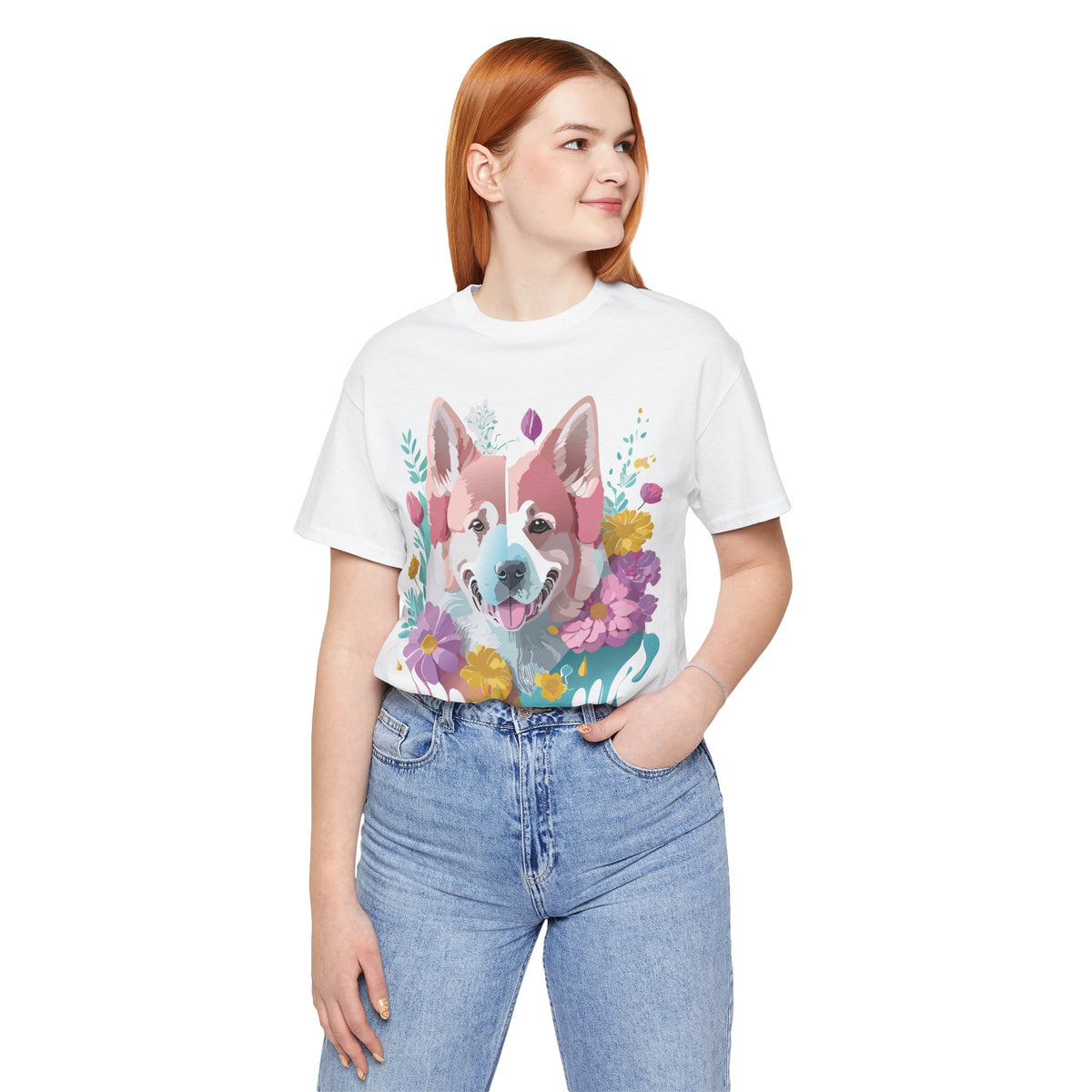 Dog Graphic Unisex Cotton Bella+Canvas Tee with Art Animal Design e115