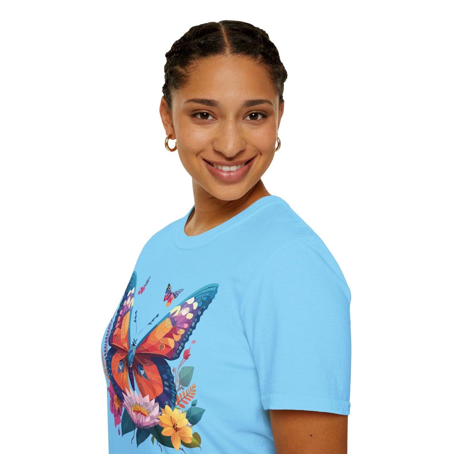 Butterfly Print Unisex T Shirt Softstyle 64000 Monarch Butterfly Themed Tee Ring Spun Cotton