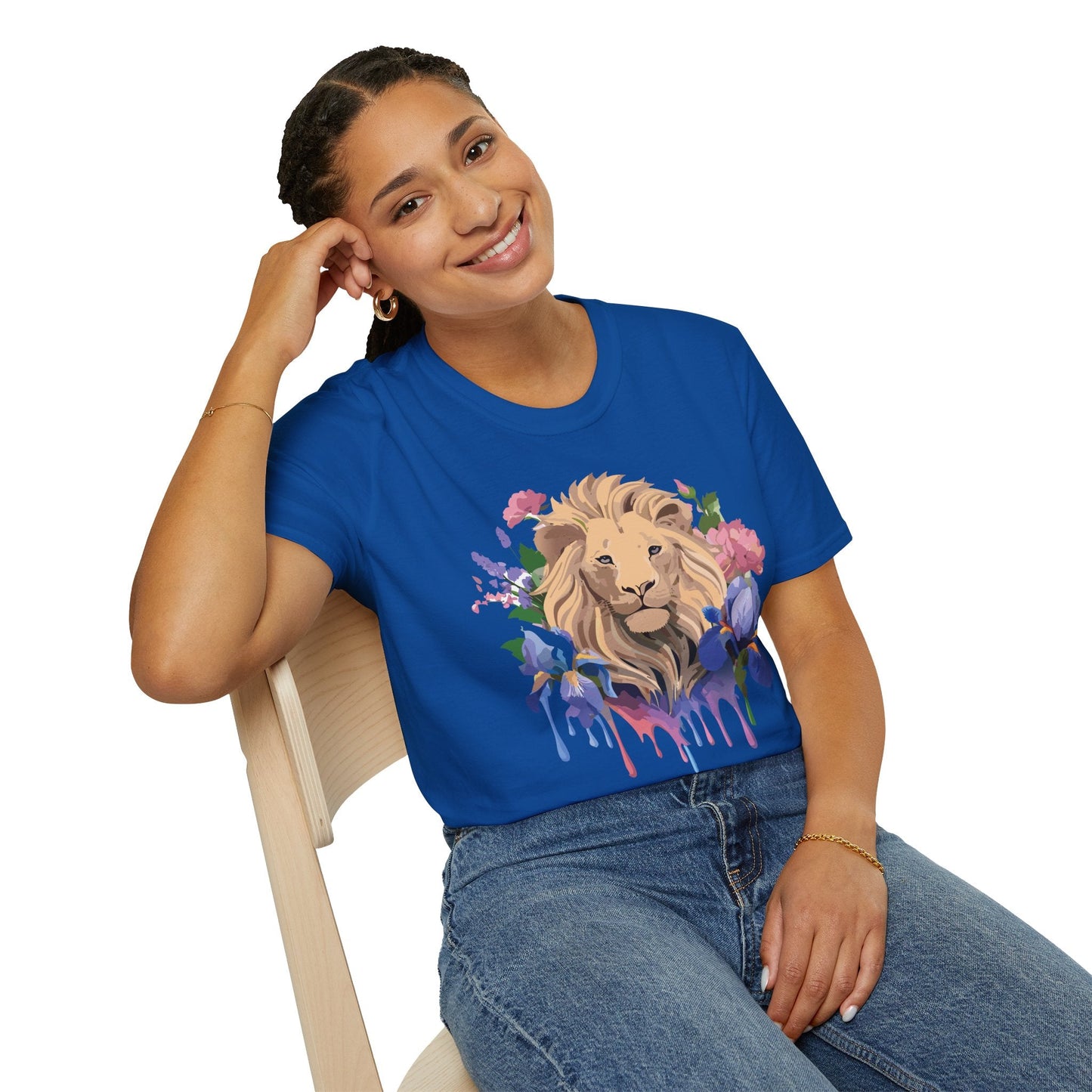 Unisex Softstyle Lion Shirt Floral Lion Tee Animal Print Graphic Tee