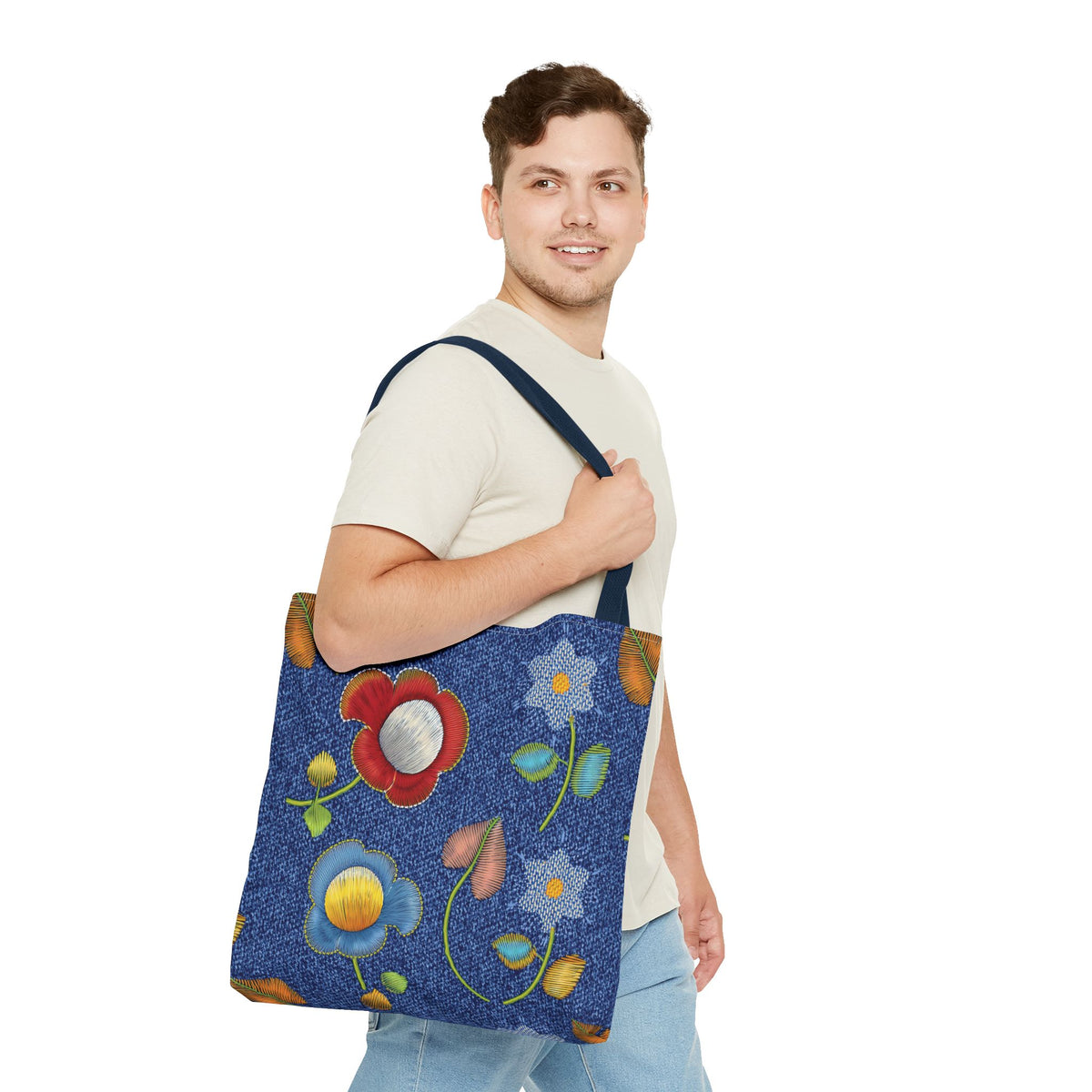 Denim Fabric Imitation Print Unisex Canvas Bag Poly Spun 3 Sizes Tote Bag 169