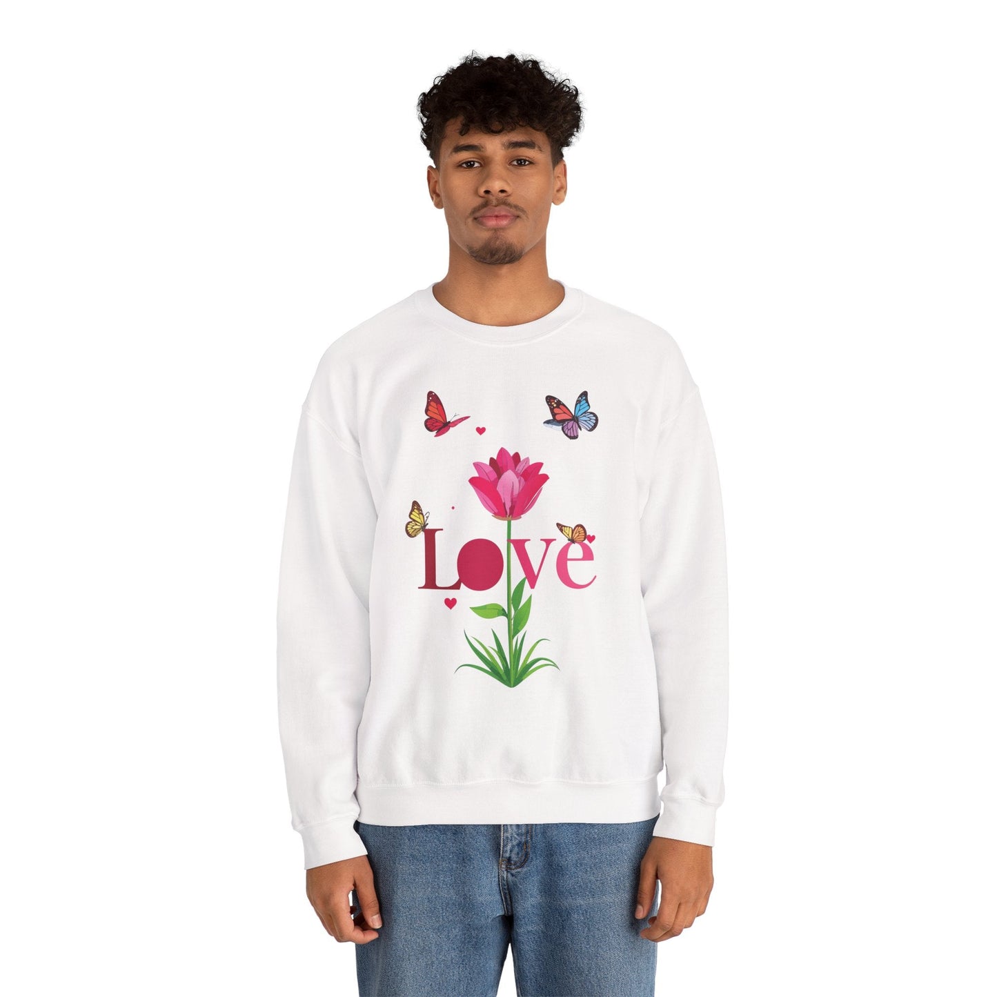 Unisex Floral Love Sweatshirt Floral Butterfly Design Cotton Poly Valentines Day