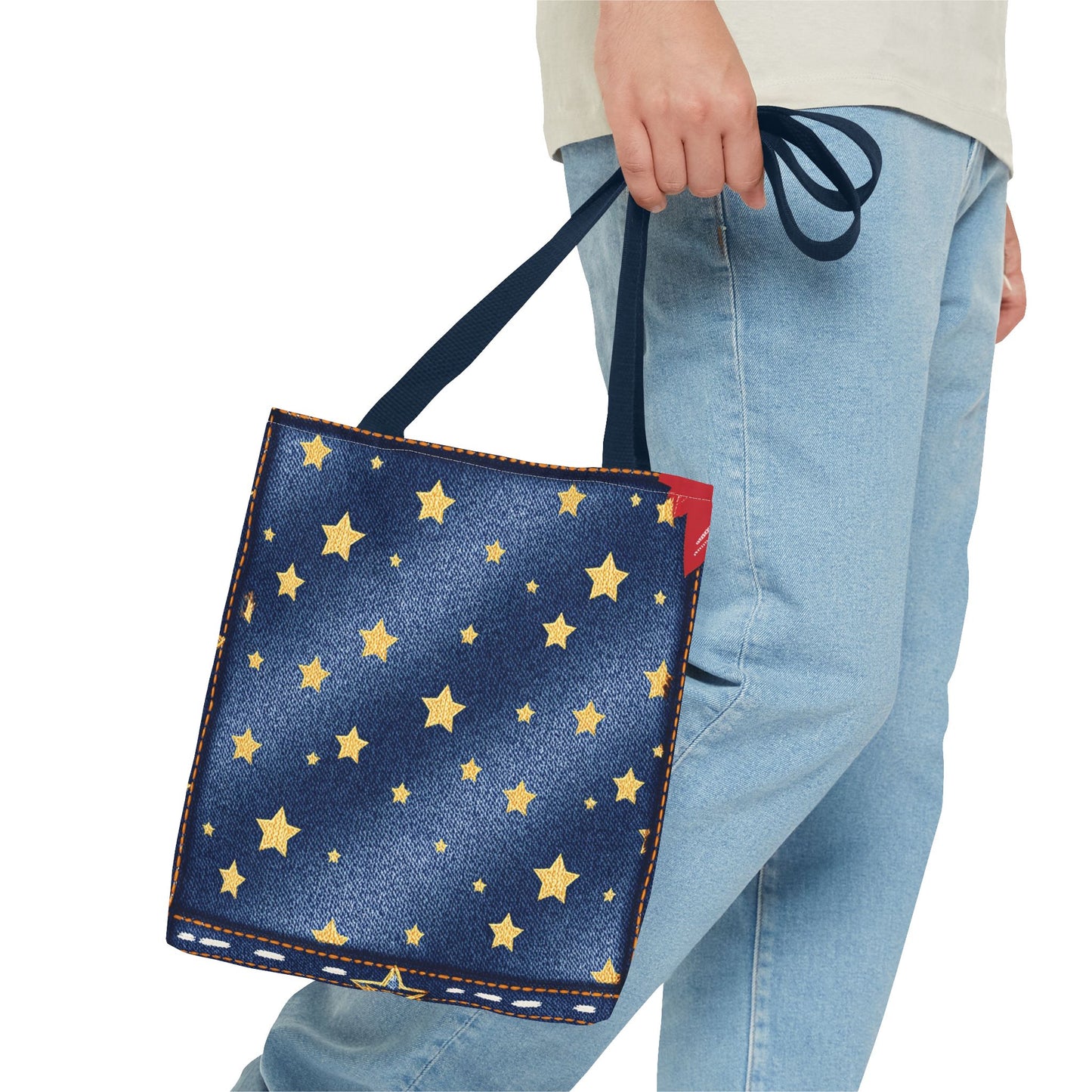 Denim Fabric Imitation Print Unisex Canvas Bag Poly Spun 3 Sizes Tote Bag 181-6