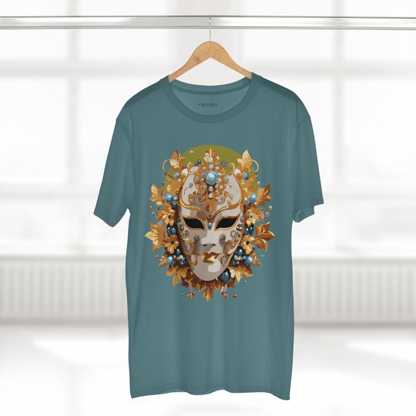 Carnival Mask Graphic T-Shirt Unisex 100 Cotton With Antique Gold Art Design Tee 8
