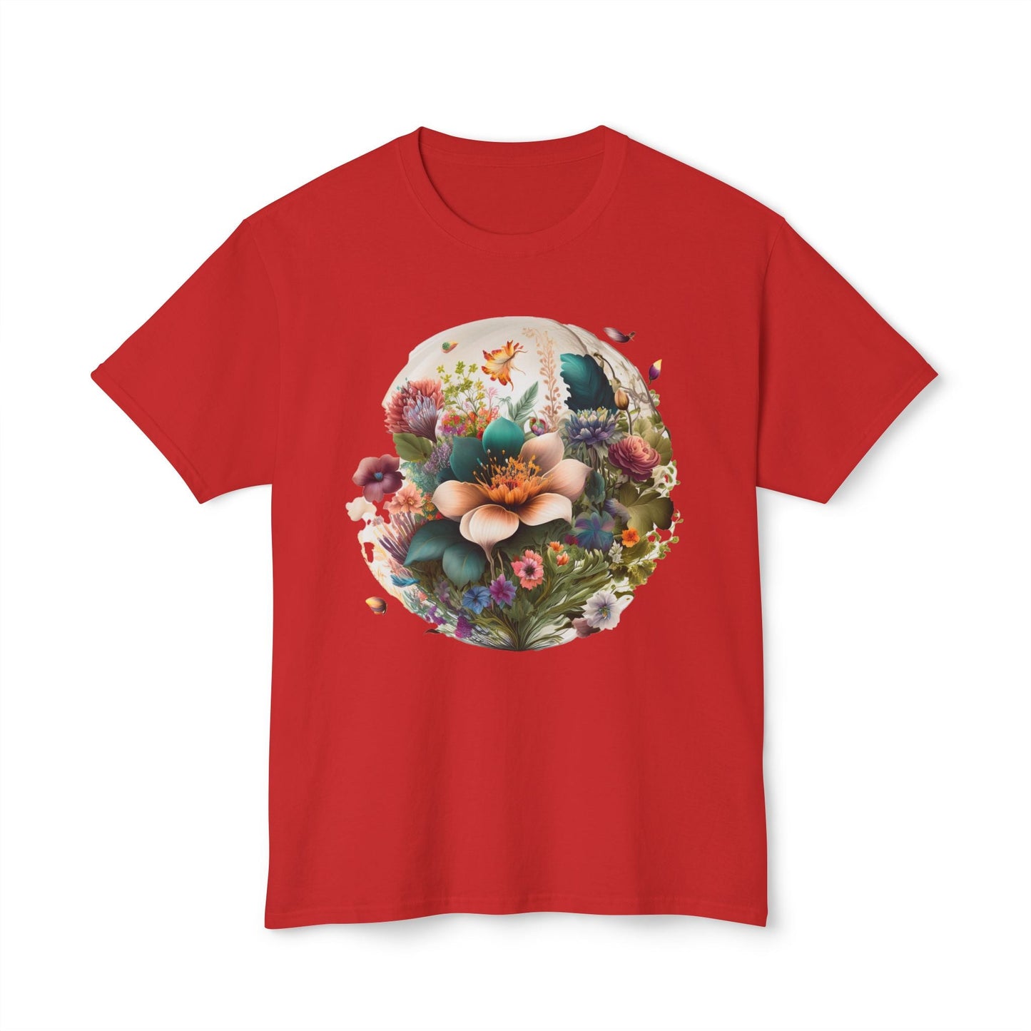 Unisex Floral Art Print T Shirt With Vintage Flowers Graphic Tee 100 Percent Cotton