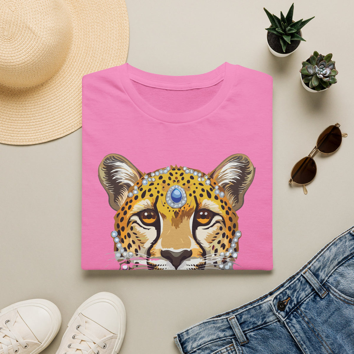 Jeweled Cheetah Face T-Shirt | Boho Leopard Portrait Shirt