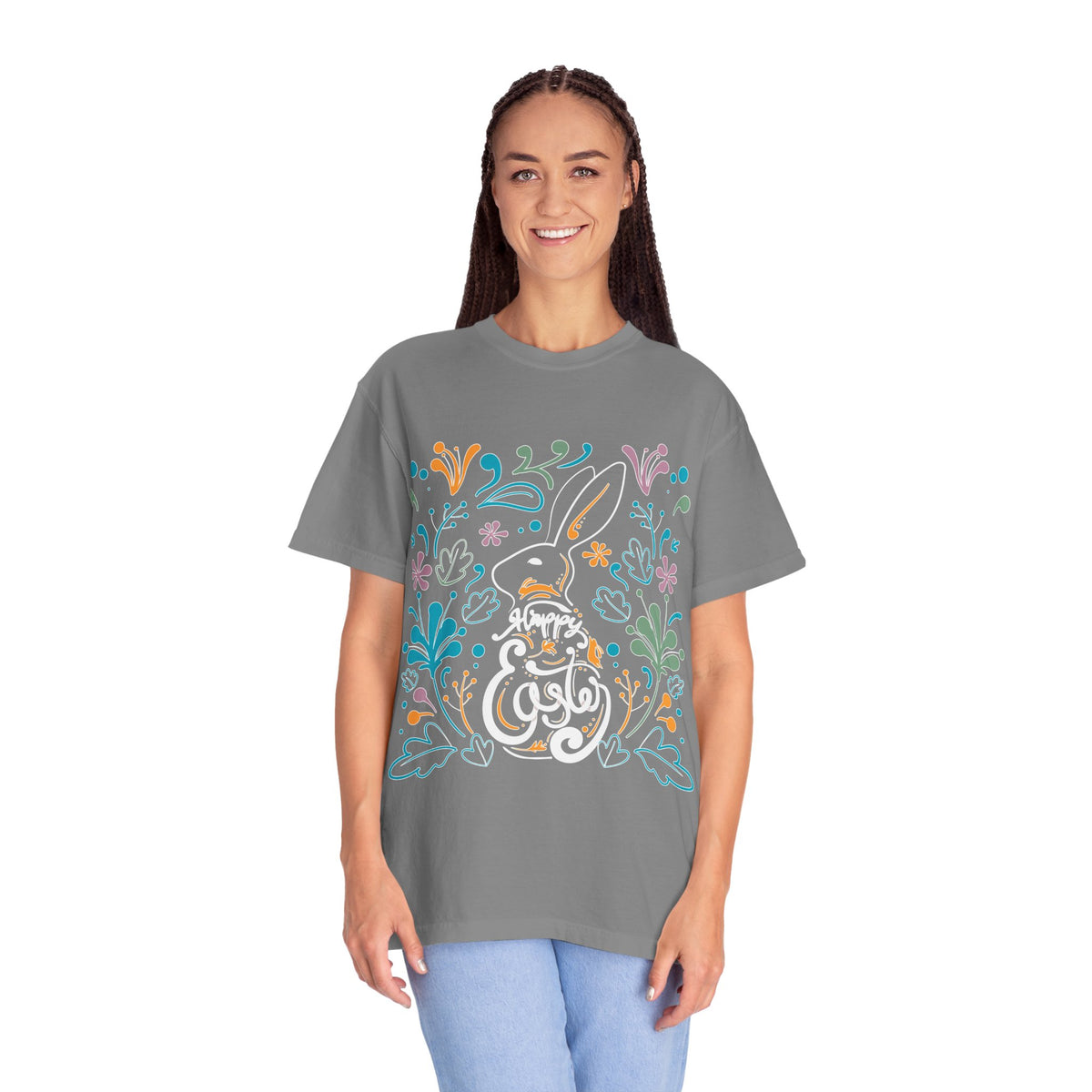 Easter Bunny Floral T-Shirt, Tee Shirt with Easter Signature, T Shirt with Easter Prints, Tee Shirt with Easter Design