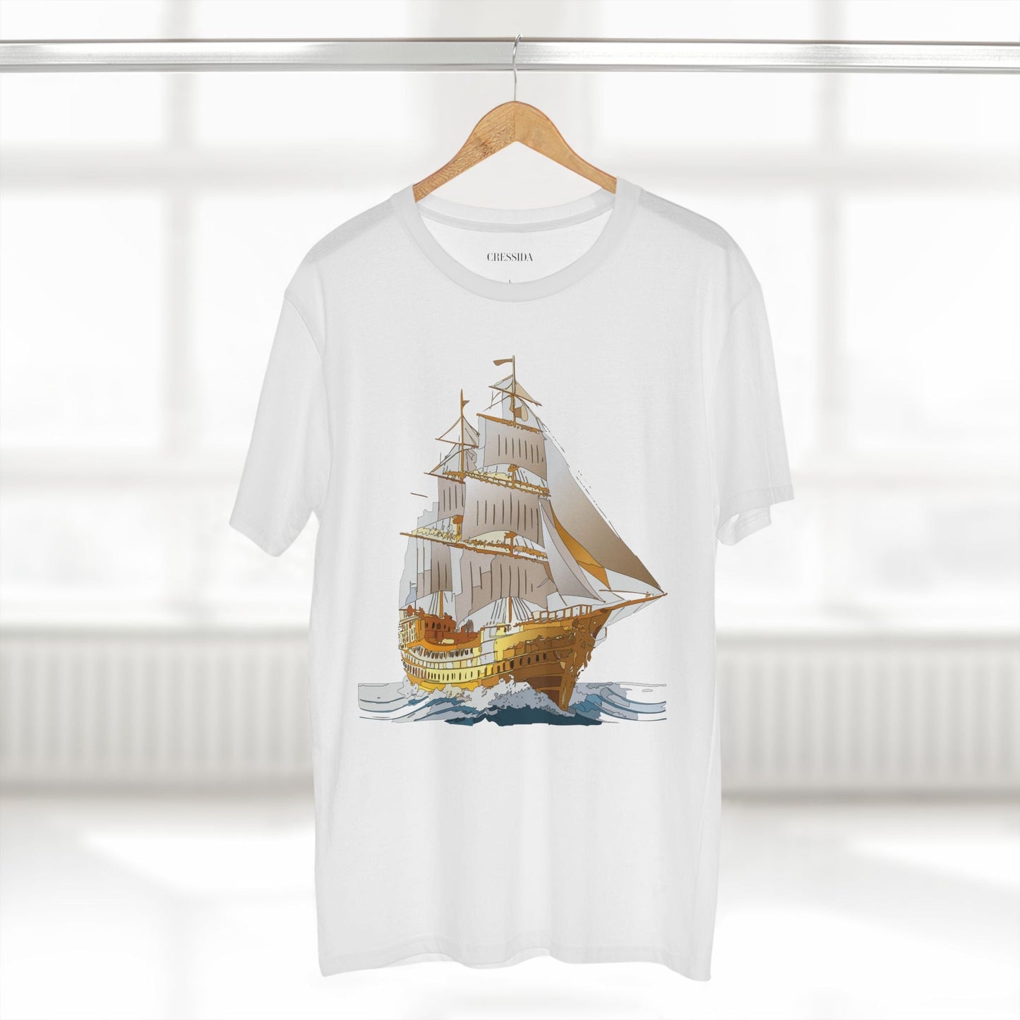 Ship Graphic Unisex 100 Cotton T-Shirt with Gold Frigate Art Design 22